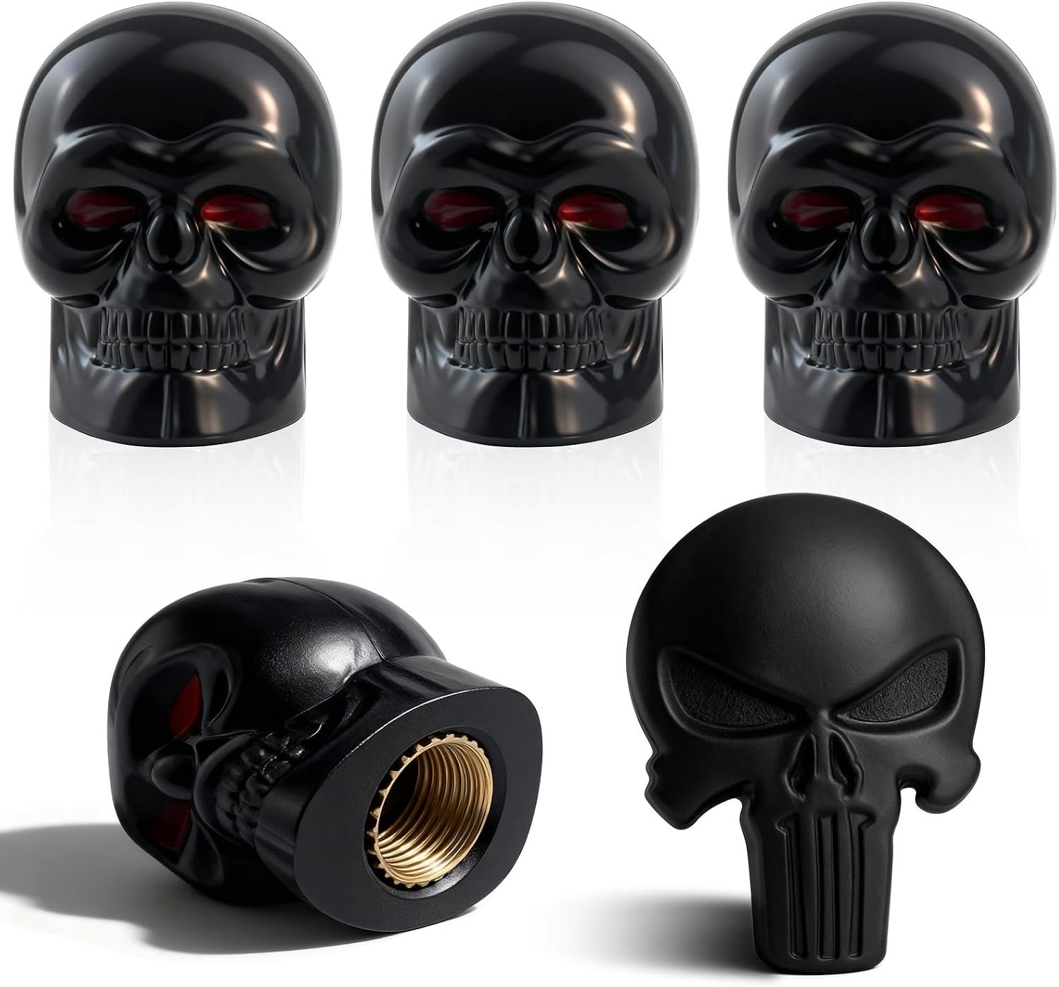 Skull Ventieldoppen Set van 4 voor Auto's, Fietsen en Motoren met Inclusief Metalen Sticker