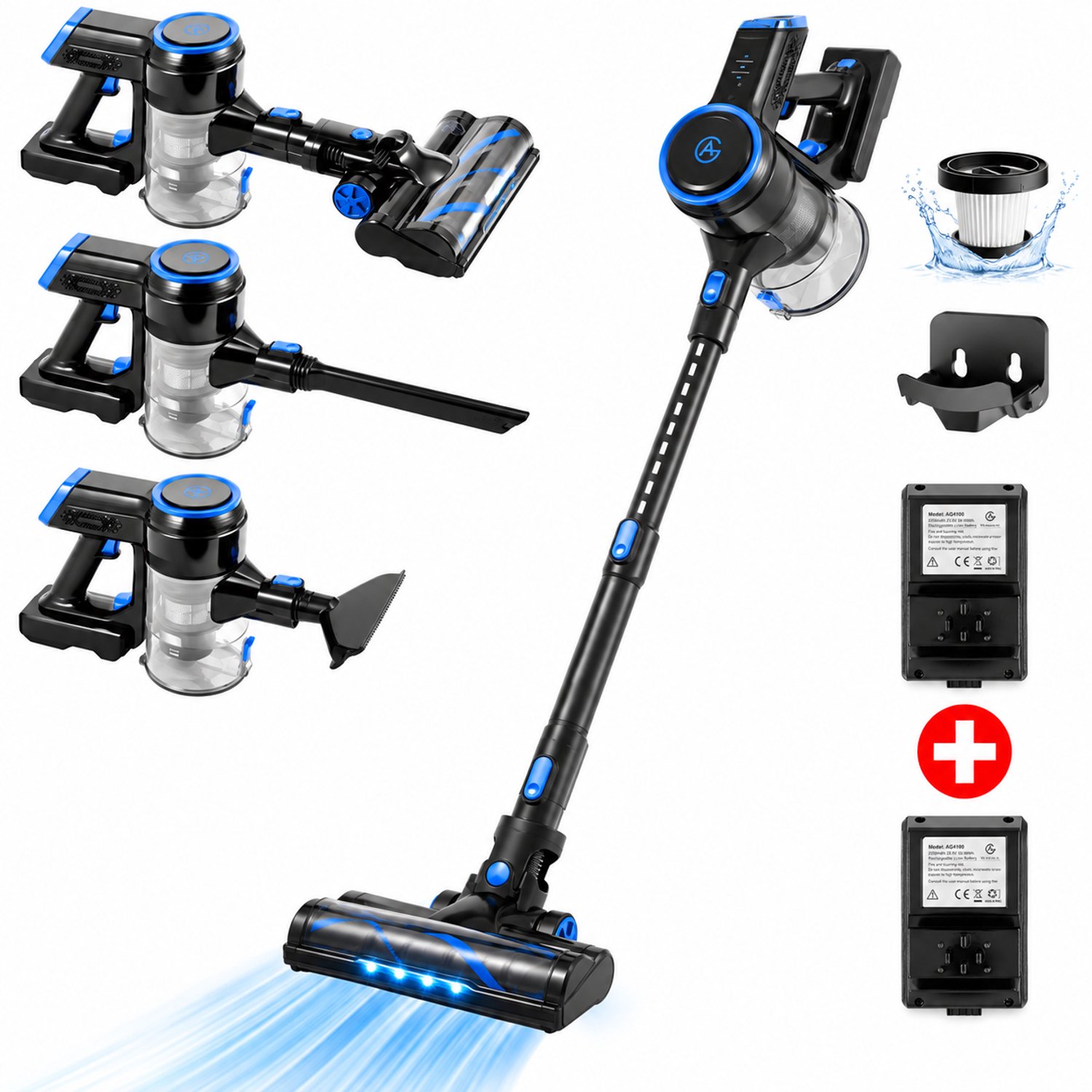 AG4100 Blue Steelstofzuiger Draadloos – Stofzuiger Zonder Zak – Draadloze Stofzuiger – Extra Batterij – Tot 90 Min Stofzuigen – Kruimeldief – Dierenharen – LED Zuigmond