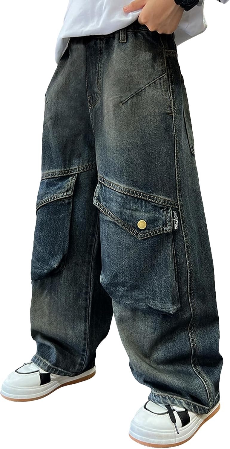 Jeans voor kinderen, wijde pijpen, jeansbroek met zakken
