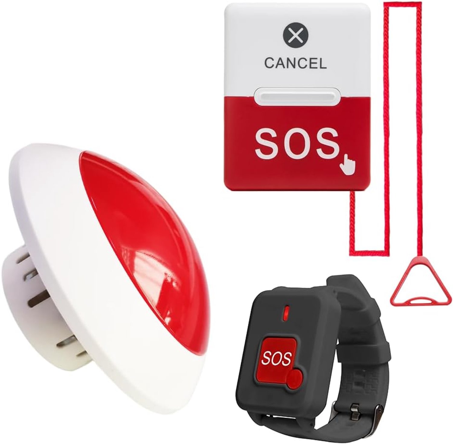 Alarmsysteem voor gehandicapte badkamers, SOS-alarm, badkamer met een handicap, noodoproepsysteem voor badkamer, toiletalarm voor gehandicapten (4 l + W1-P) + zwarte klok knop
