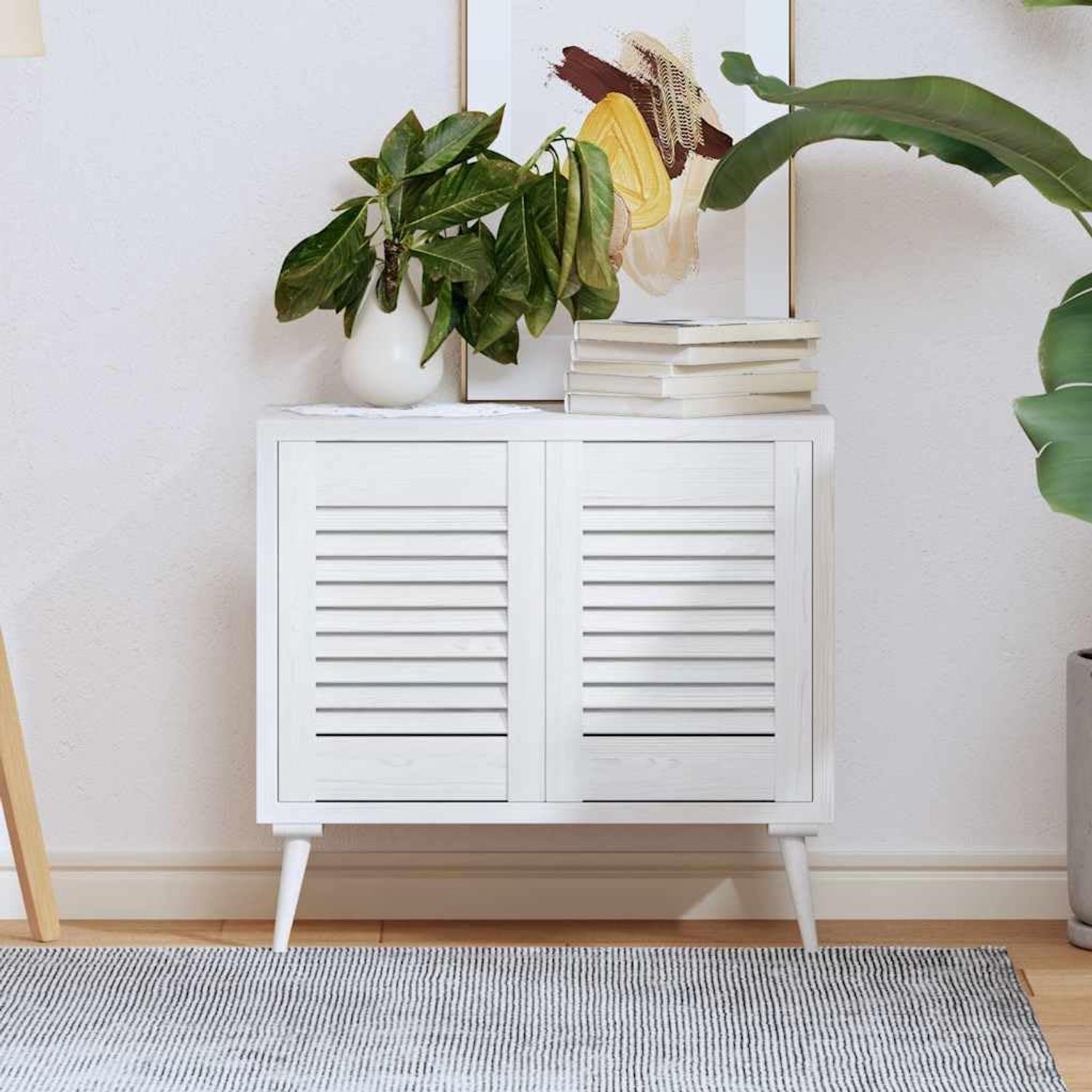 2 st. grenenhout lamellen-design wit 39,5x29,5 cm