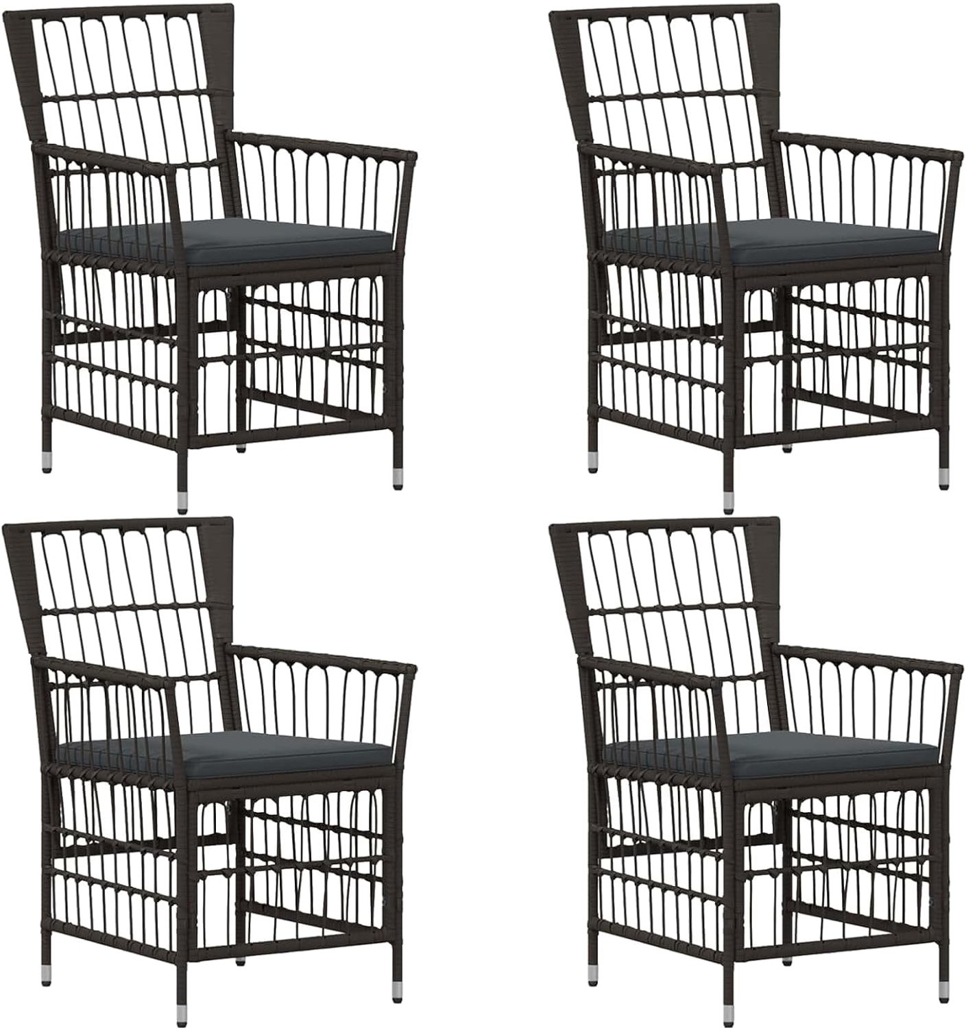 4 stuks zwart PE rotan, staal en polyesterstof