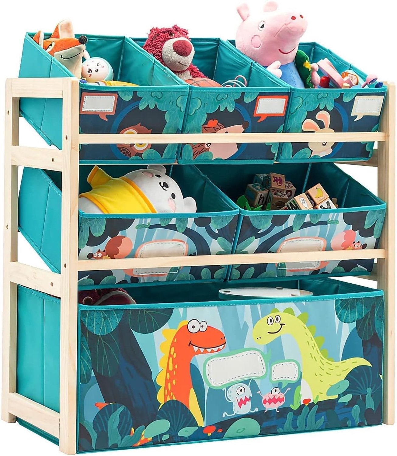 Rek met 6 kleurrijke dozen - speelgoedorganizer met dozen van vliesstof - 64 x 28 x 60 cm