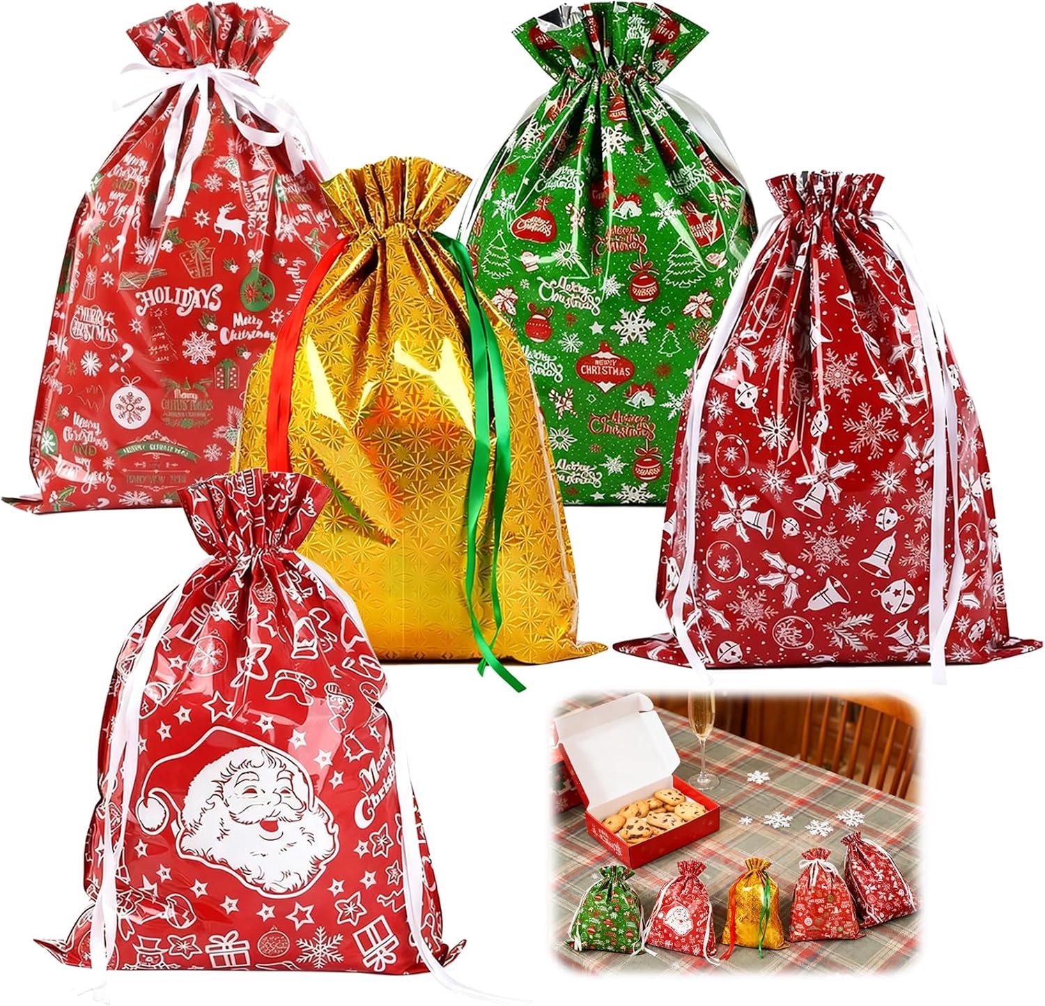 Grote kerstcadeautas met trekkoord, voor het verpakken van grote geschenken, feestdecoraties en feestelijke - Homevero