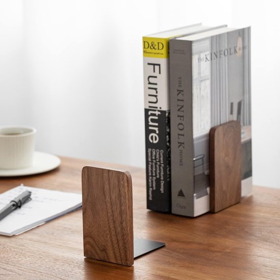 Decoratieve Houten Boekensteunen - Stevige Boekenstopper voor Thuis, Kantoor of School - Ideaal Cadeau 13x11x8cm (Walnoot) — afbeelding 5