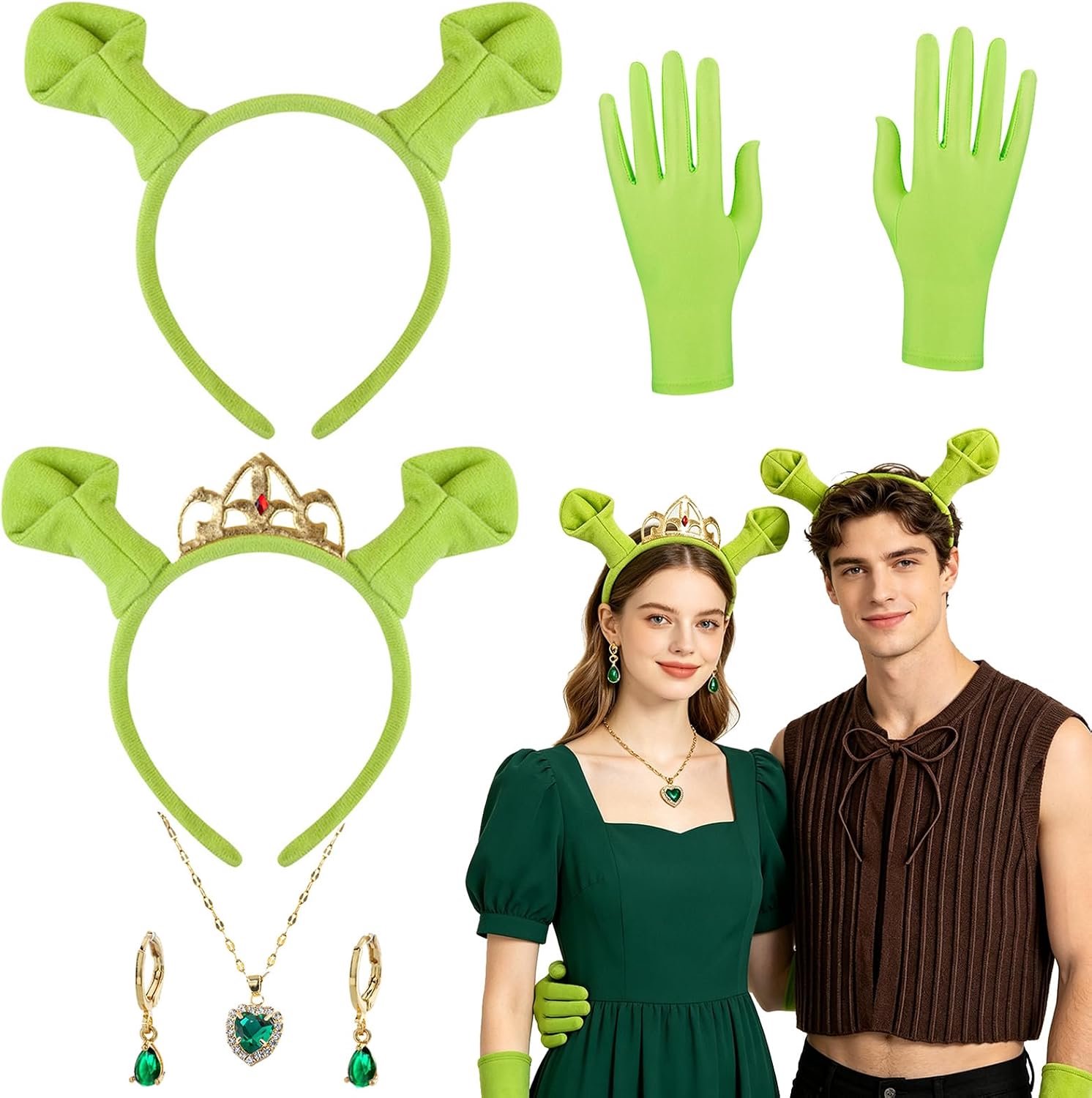 Monsterpaarkostuum – 2 haarbanden, 1 handschoenen, hartketting en