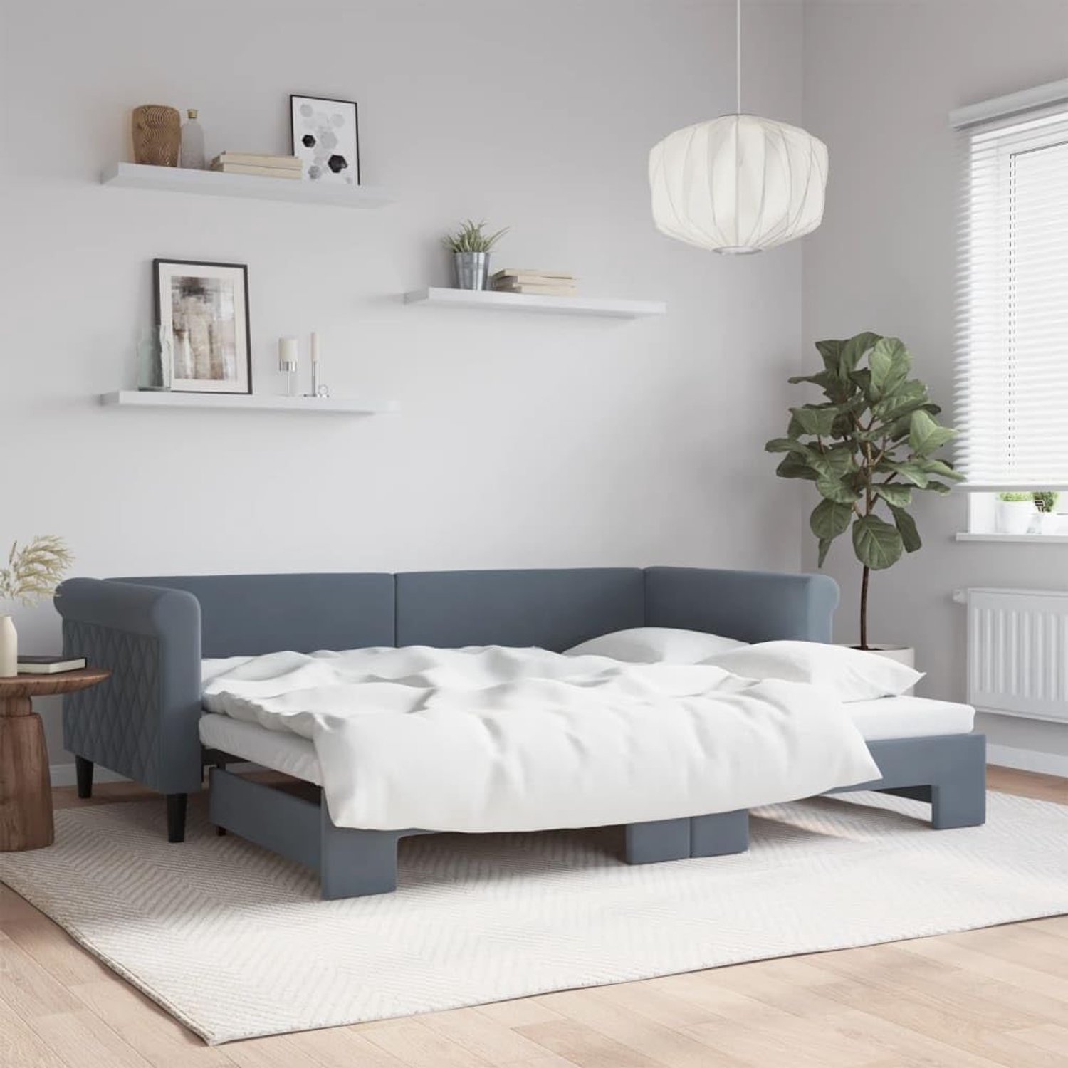 2 in 1 slaapbank met onderschuifbed modern 90x200 cm Donkergrijs