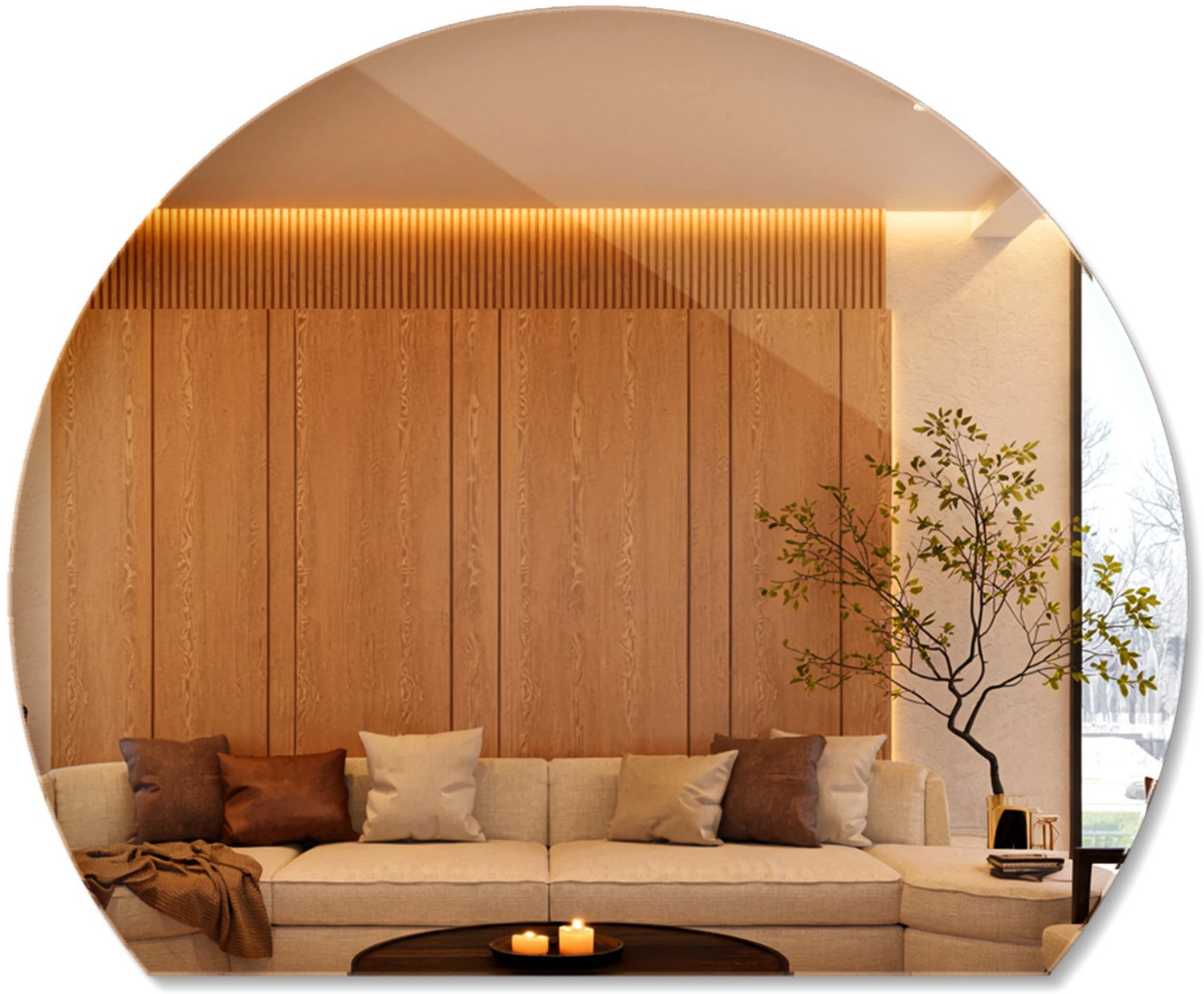 WallMuralia - Spiegel asymmetrisch - 70 x 80 cm - Ronde bijgesneden spiegel - Spiegel rond afgesneden - Decoratieve wandspiegel