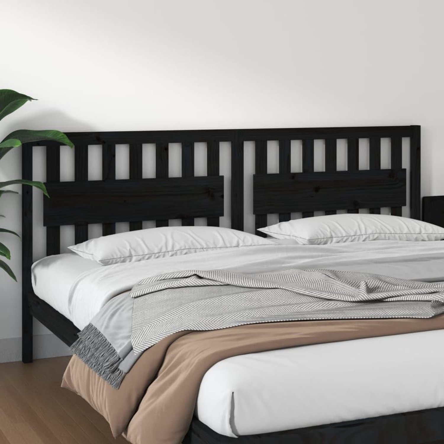 Hoofdeinde, zwart, 205,5 x 4 x 100 cm, massief grenen, hoofdeinde voor slaapkamer, hotel, hoofdeinde, werkkamer, voor slaapkamer, tweede slaapkamer, hotel