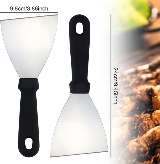 Spatels, 4 stuks, keukenspatels, roestvrij staal, met kunststof handvat, pizzaspatel voor BBQ/keuken/koken/reinigen, schuine rand & vaatwasmachinebestendig — afbeelding 2