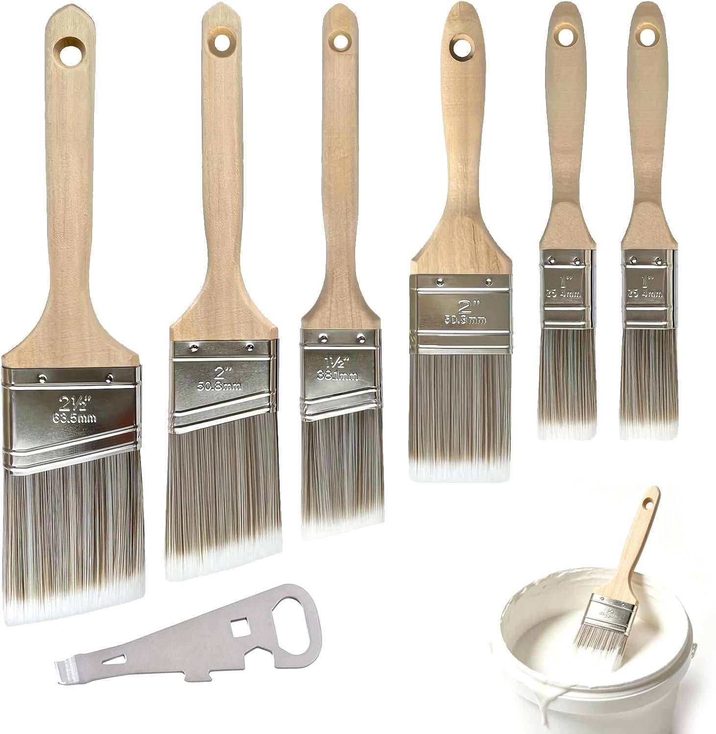 Set van 7 professionele schilderkwasten van hout - penselen voor muurschildering, hout, beits, transparante lak en krijtverf, multifunctionele set met kwasten voor muren, meubels