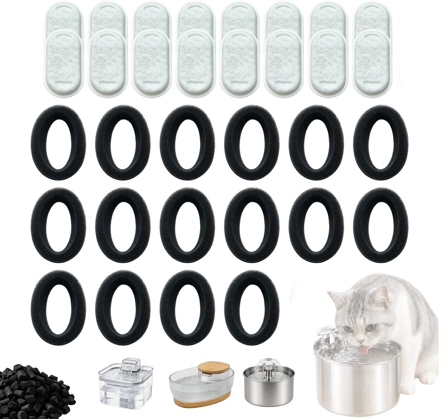 16 stuks vervangende filters voor waterfontein kat, compatibel met 2 l/3,2