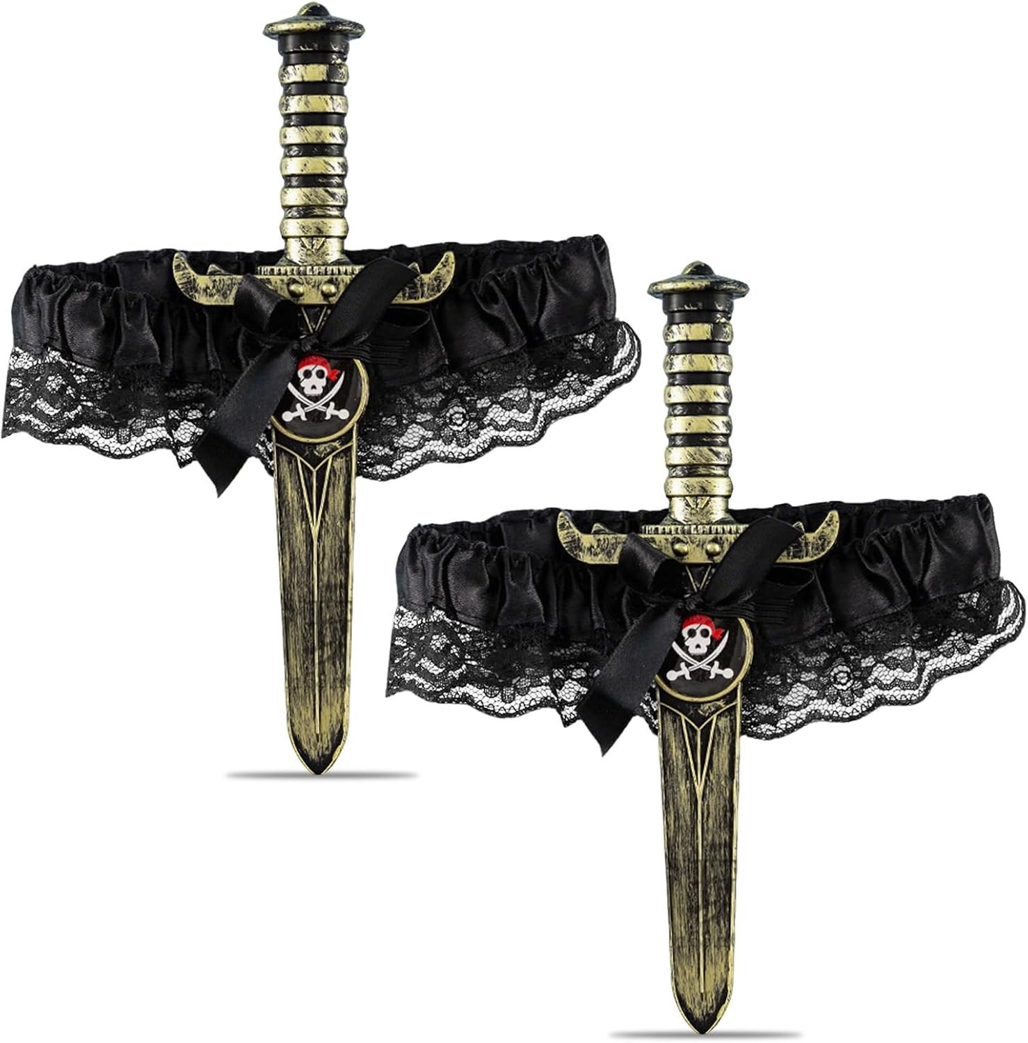Verstelbare Zwarte Garter met Strik en Zwaard voor Piratenkostuum, Perfect voor Feestjes, Carnaval en Halloween
