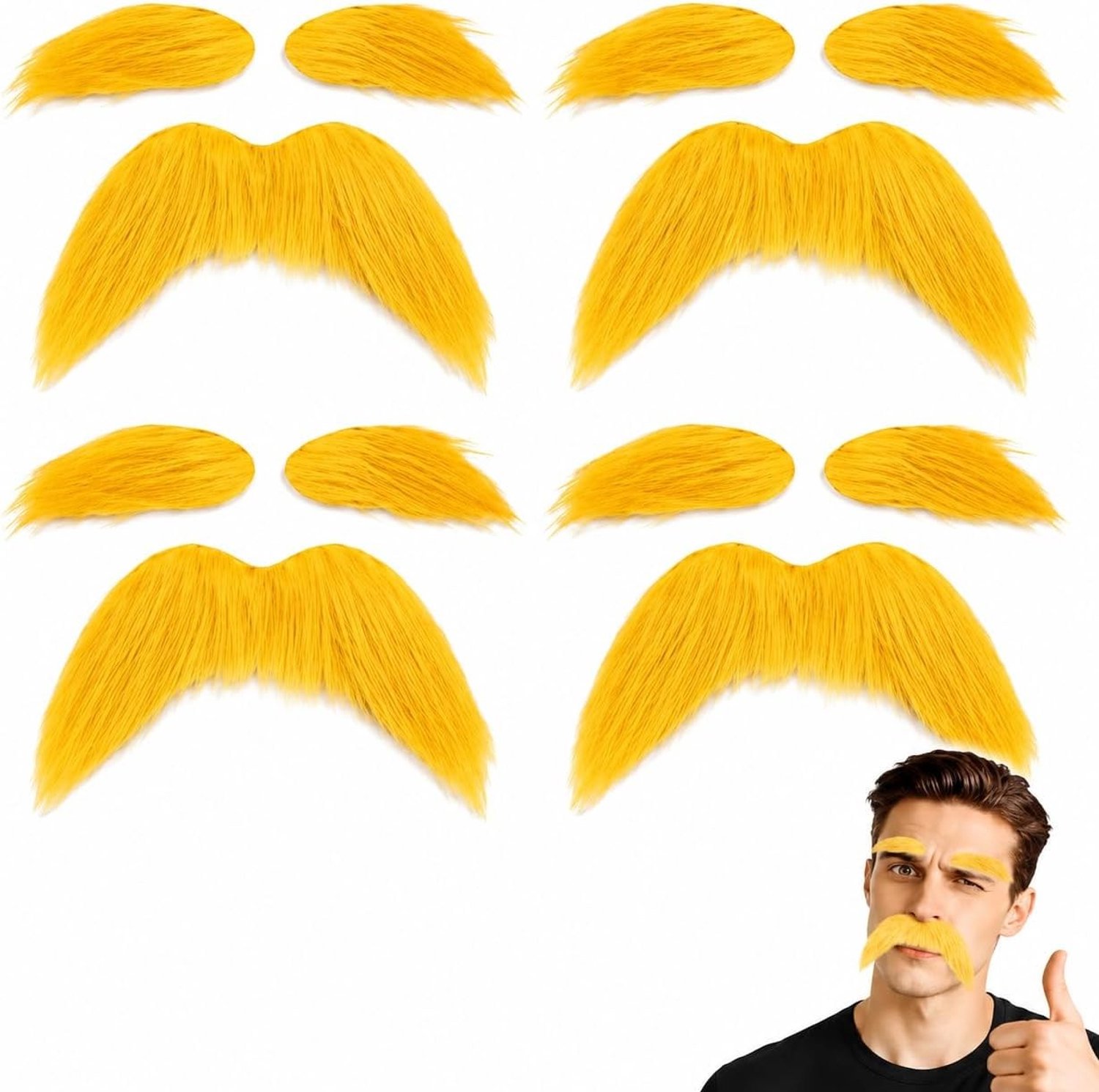Zelfklevende Neppartij Baard en Wenkbrauwen - 4 Sets Grappige Halloween Kostuum Accessoires voor Feesten, Verkleedpartijen en Themapartijen