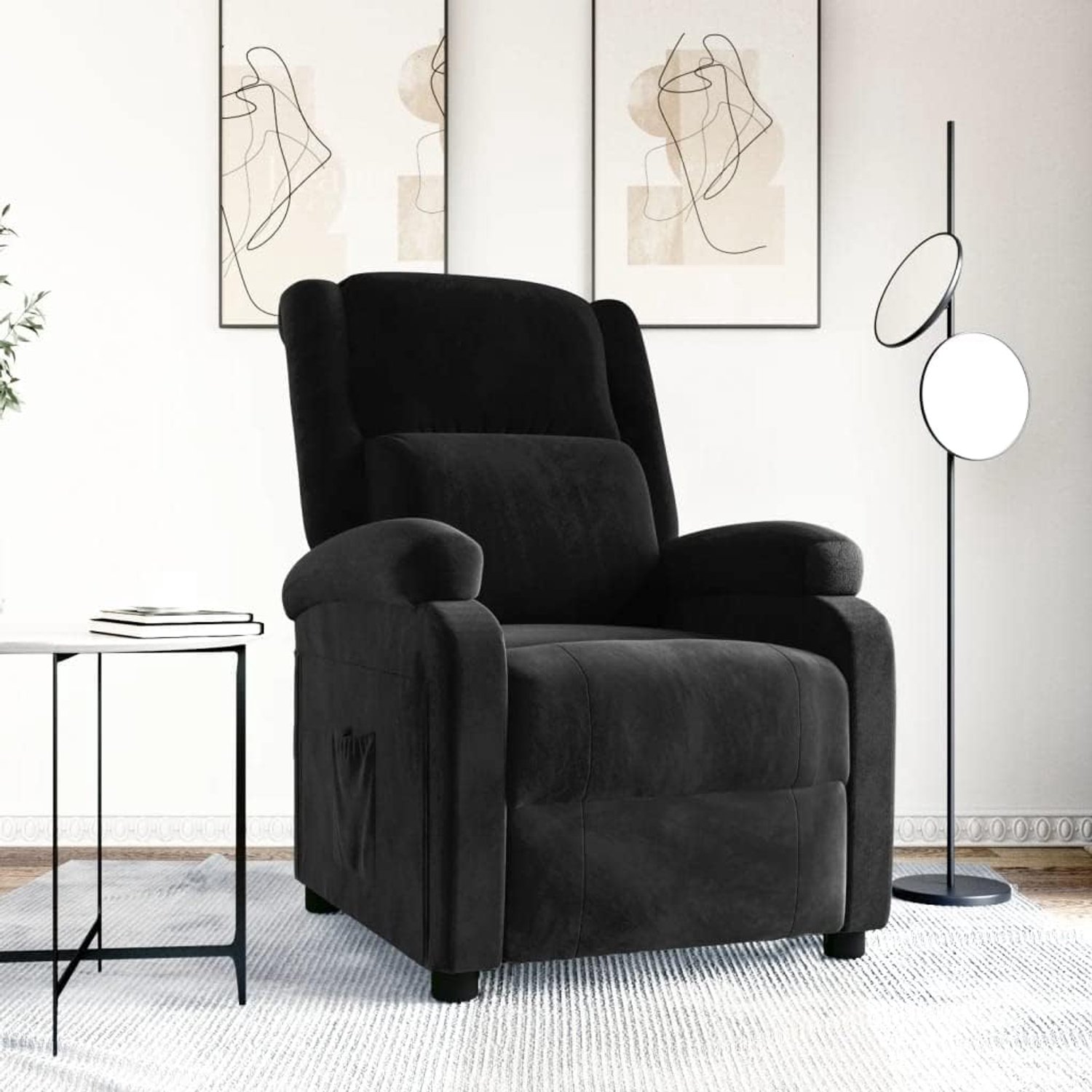 Televisiestoel, gezellige stoel, relaxstoel, zwart, fluweel, geschikt voor woonkamer, slaapkamer, eetkamer