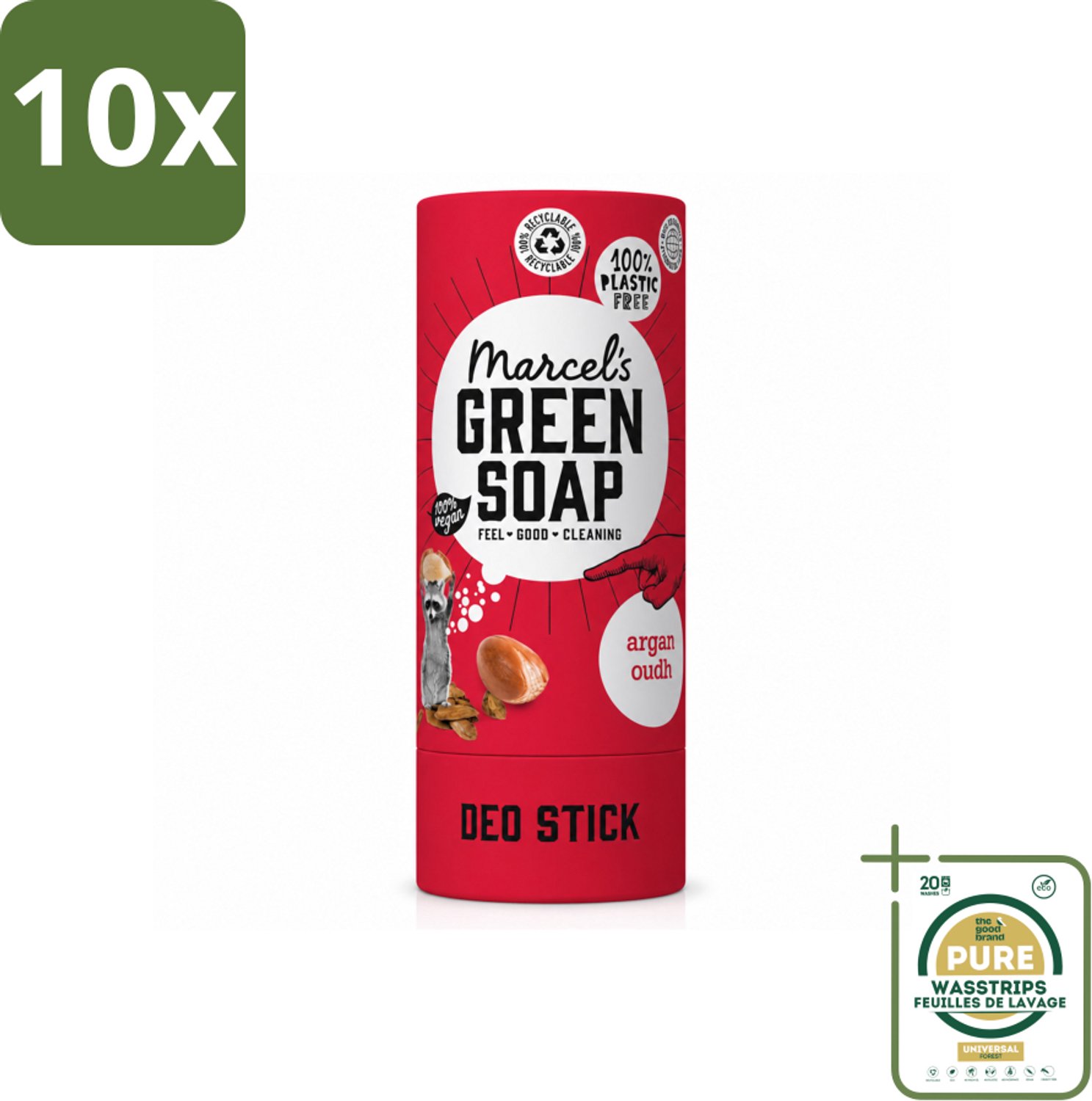10 x Marcel's Green Soap - Deodorant Stick - Argan & Oudh - Langdurige frisheid - 40 gr - Wasstrips - Deodorant - Argan En Oudh - Geur - Huidverzorging - Natuurlijke Deodorant