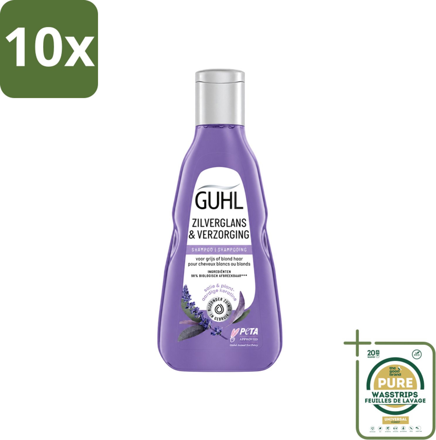 10 x Guhl - Shampoo - Zilverglans & Verzorging - 250 ml - Wasstrips - Zilverglans Shampoo - Anti-geel Shampoo - Grijs Haar Verzorging - Blond Haar Verzorging - Haarverzorging