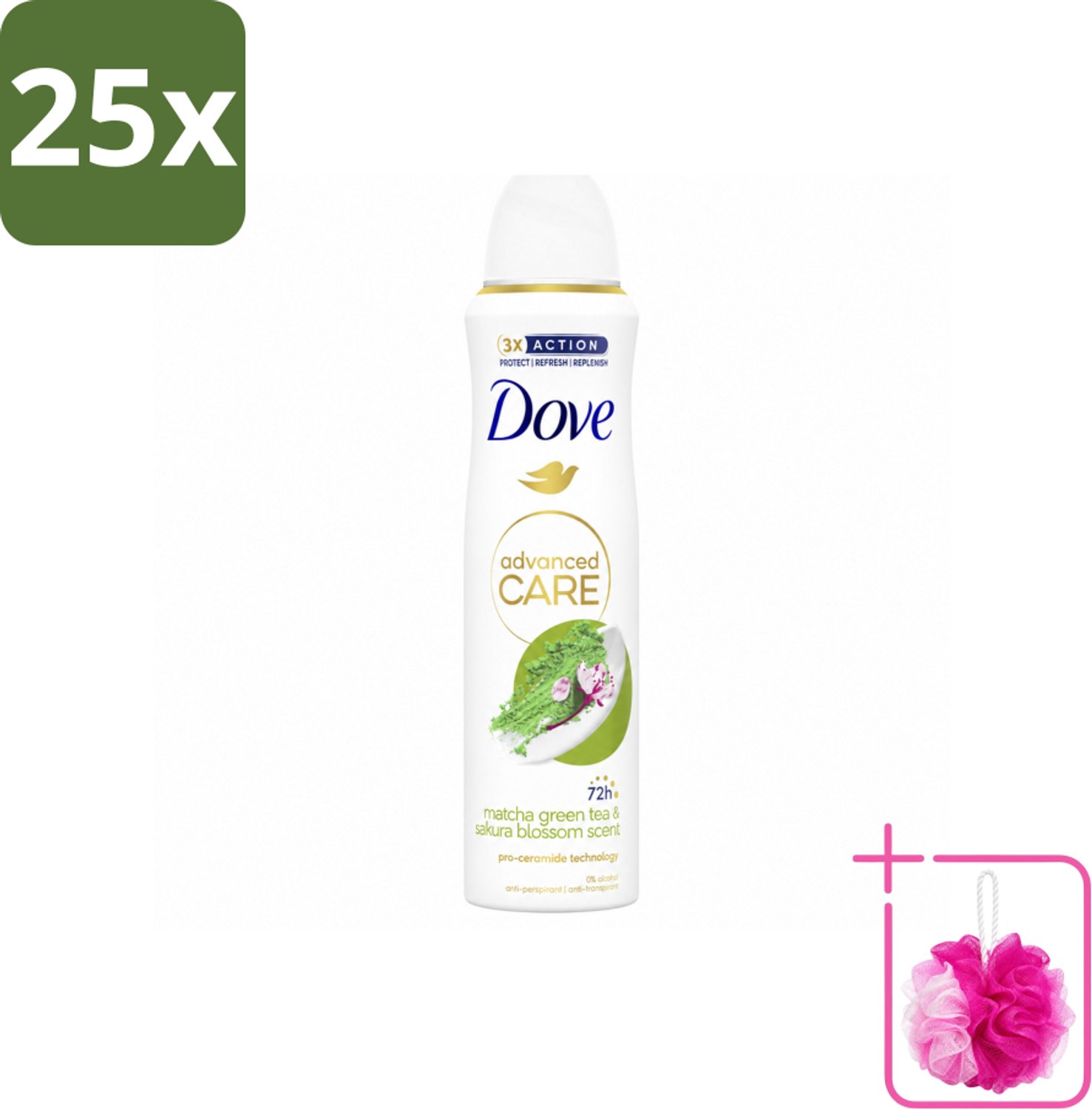 25 x Dove Deodorant Spray - Matcha & Sakura - 150 ml - Bulkverpakking - Deodorant spray - Douchemop - Matcha en sakura
