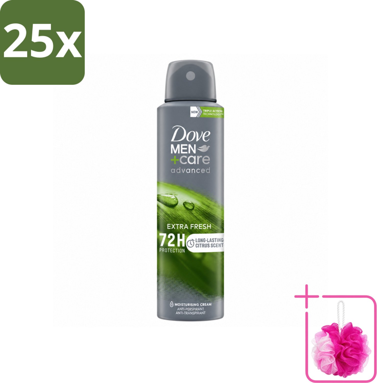 25 x Dove Men+Care Deodorant Spray - Extra Fresh - 150 ml - Bulkverpakking - Anti-zweet - Douchemop - Geurcontrole
