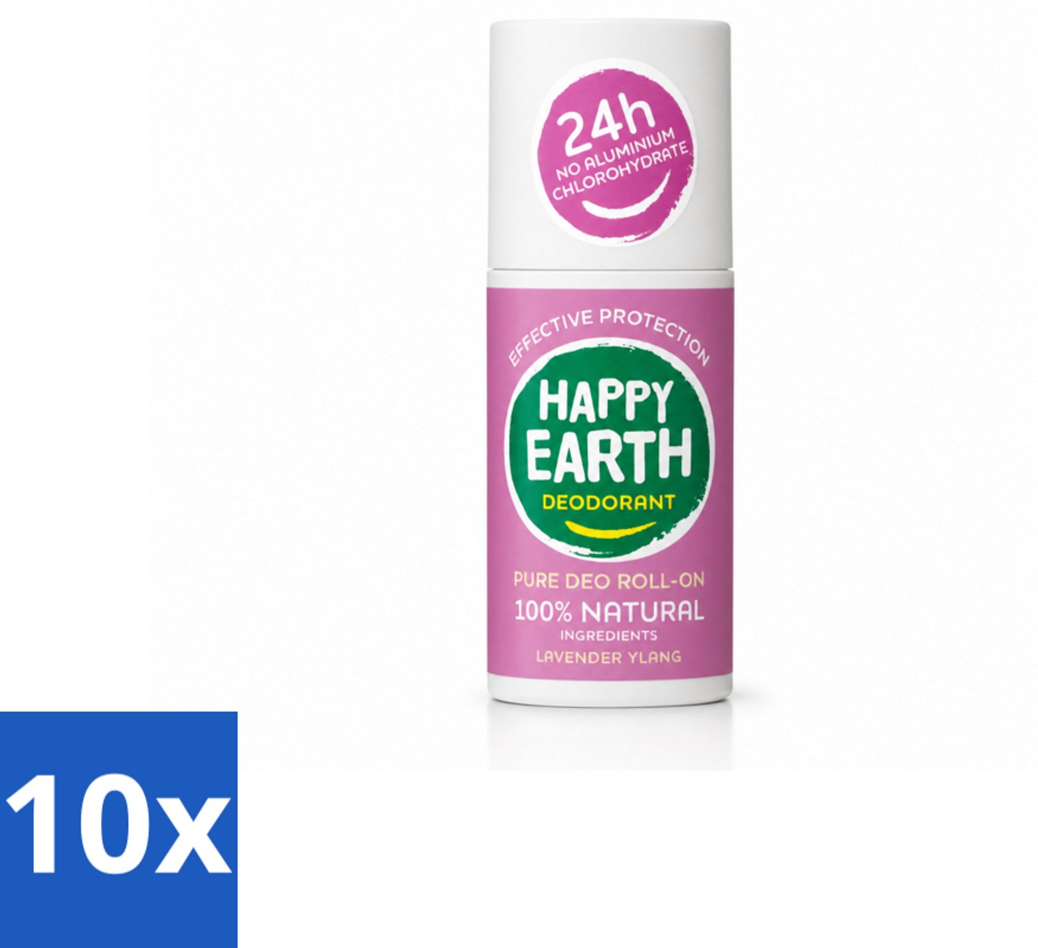 10 x Happy Earth – Deodorant Roll-On – 100% Natuurlijk Lavender Ylang – 75 ml - Voordeelverpakking - 10 stuks