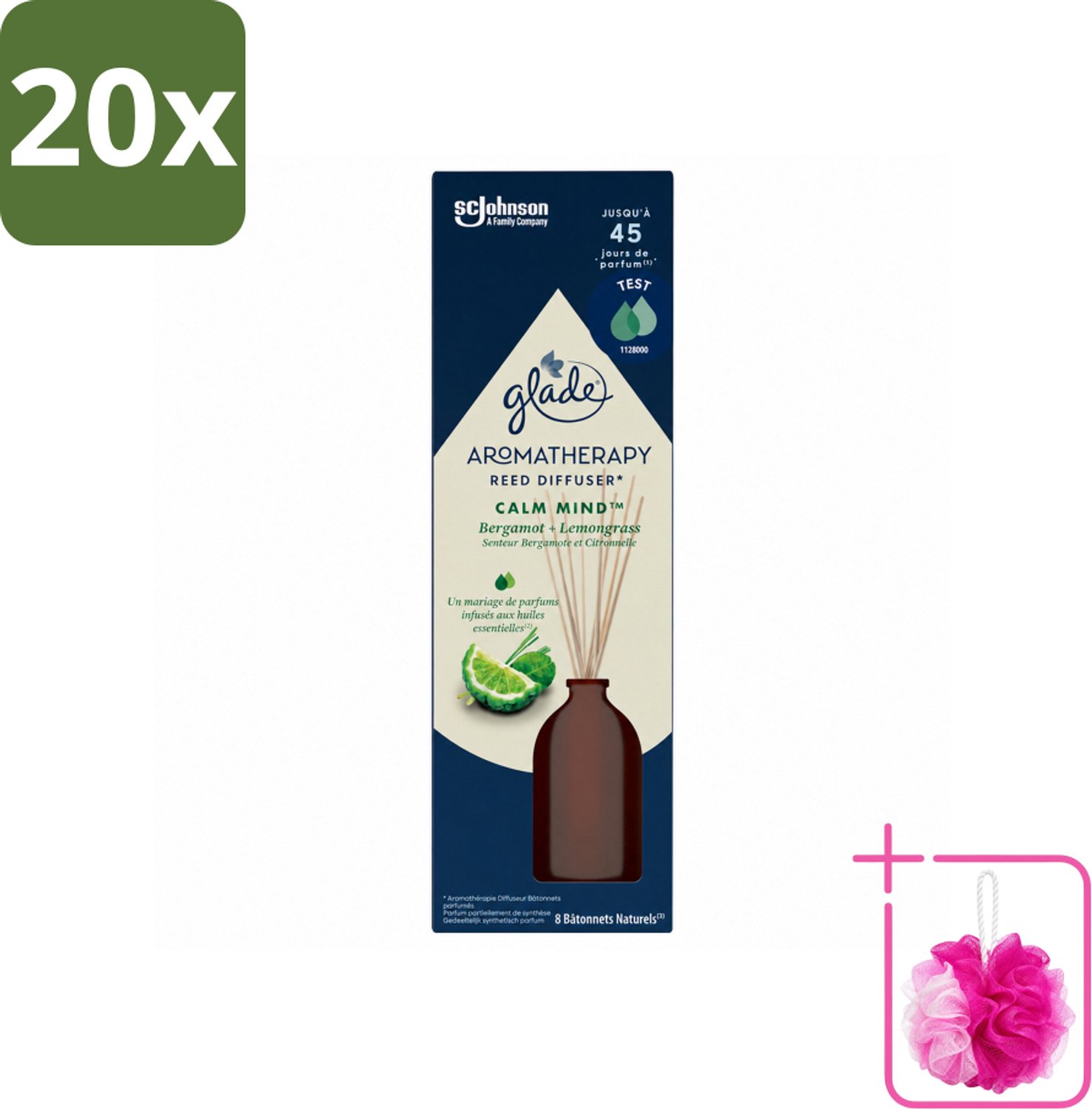 20 x Glade - Geurstokjes Calm Mind - Aromatherapie Geurverspreiding - 80 ml - Bulkverpakking - Geurstokjes - Douchemop - Ontspanning