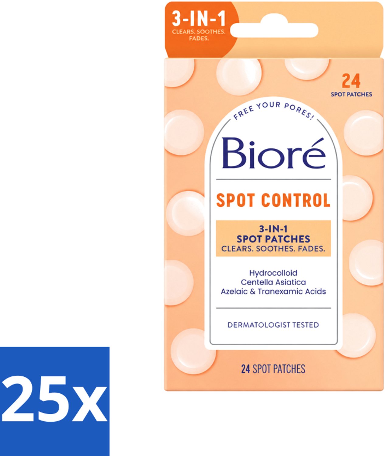 25 x Bioré – Spot Control 3-in-1 Patches – Puistjespatches – 24 patches - Voordeelverpakking - 25 stuks