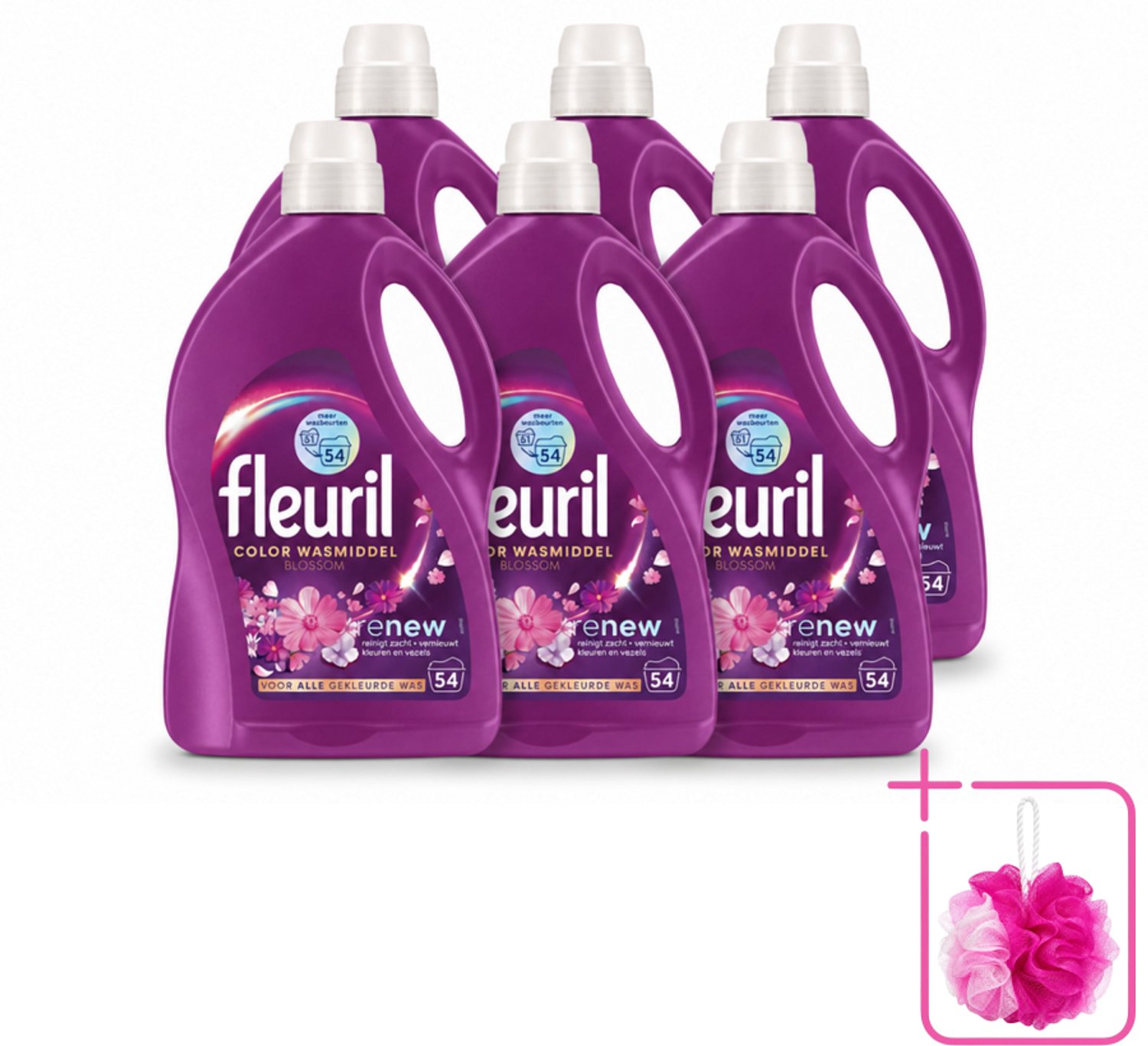 6 x Fleuril - Wasmiddel - Color Blossom Vloeibaar Wasmiddel - Kleurbehoud & Bloemige Geur - 54 wasbeurten - Bulkverpakking - Kleurbehoud - Douchemop - Wasmiddel voor gekleurde kleding