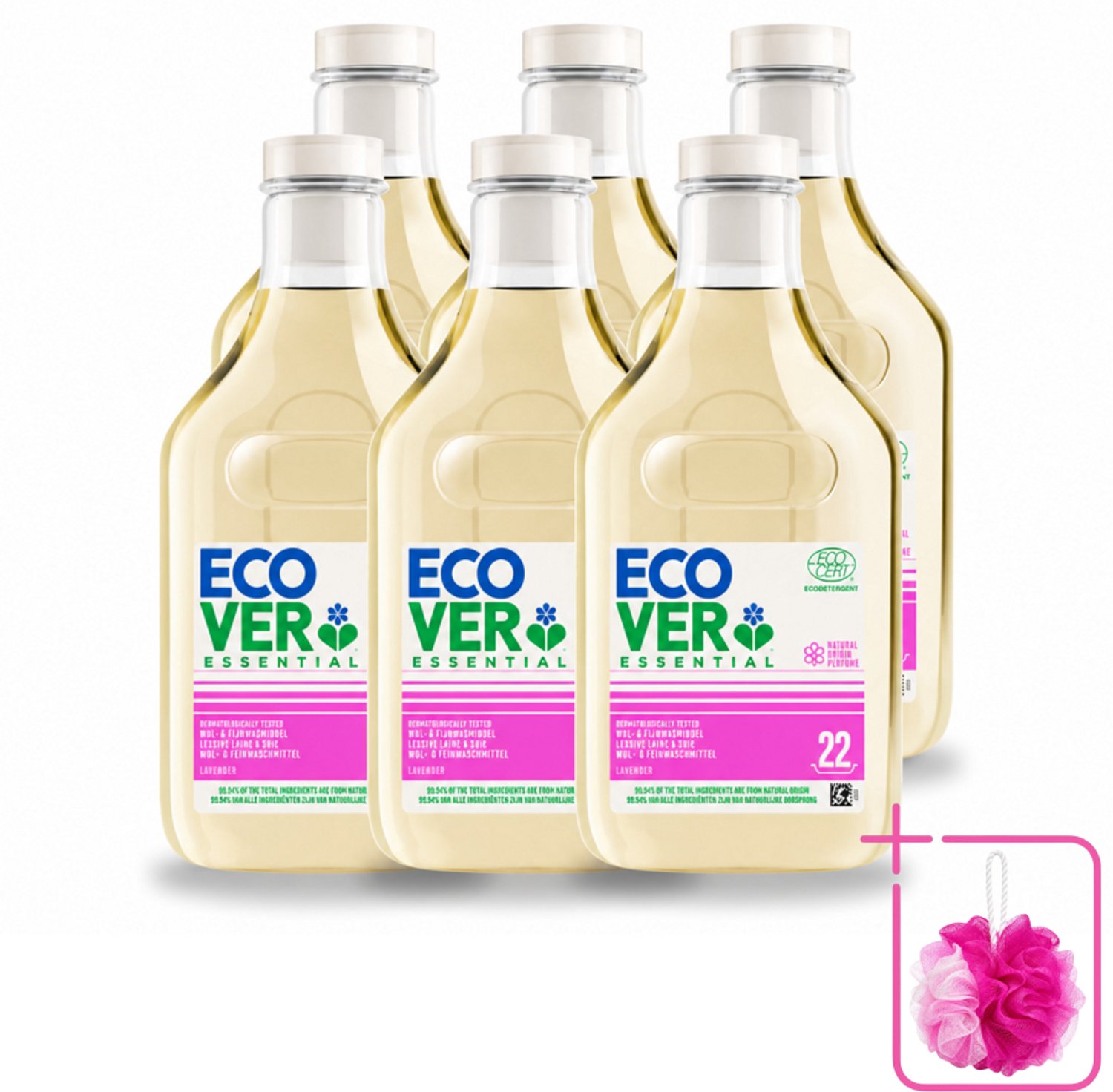 6 x Ecover - Vloeibaar wasmiddel Essential - Wol & Fijnwas - 1 liter - 22 wasbeurten - Bulkverpakking - Wasmiddel voor wol - Douchemop - Wasmiddel voor zijde