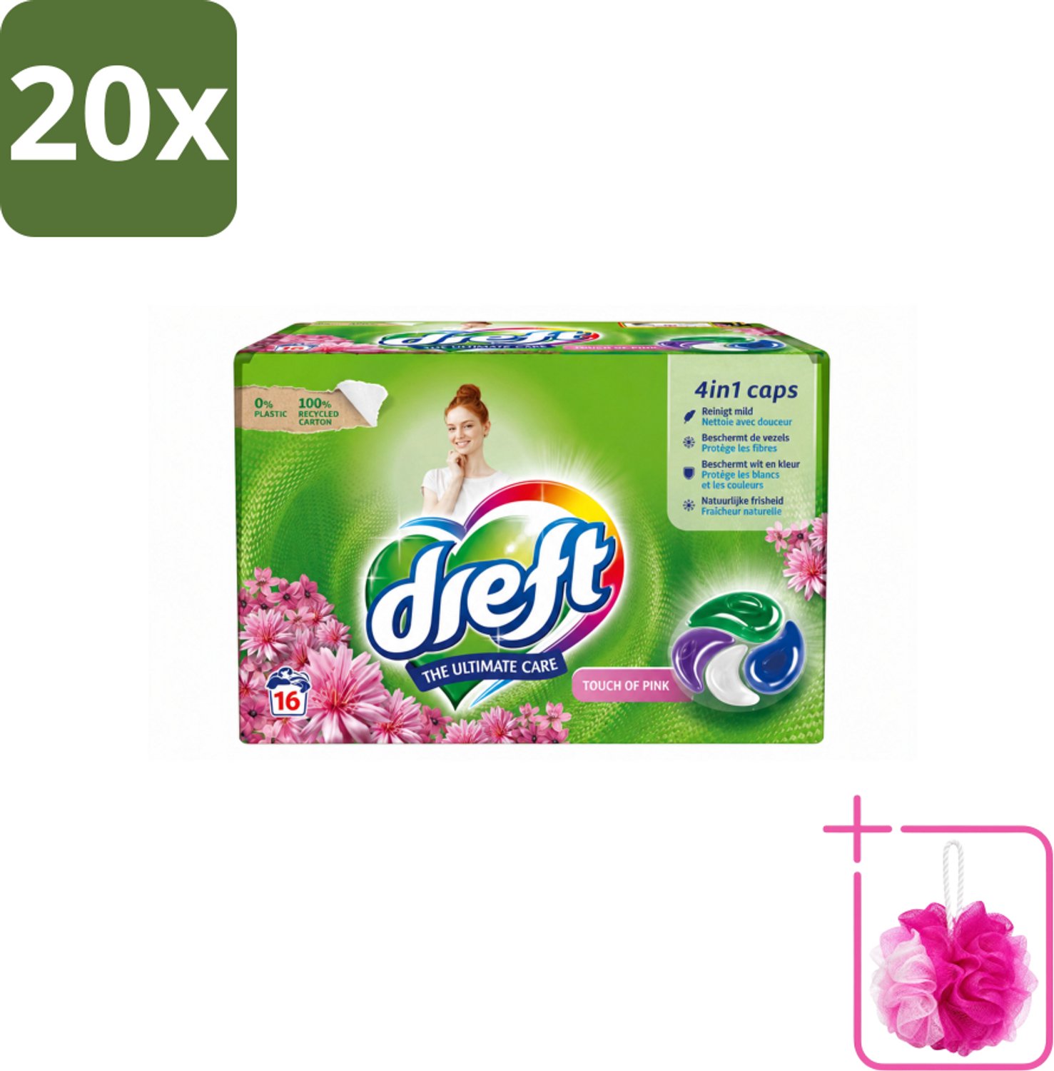 20 x Dreft - Wasmiddelcapsules - Touch of Pink - Geurige verzorging - 16 Wasbeurten - Bulkverpakking - Wasmiddel - Douchemop - Wasmiddelcapsule