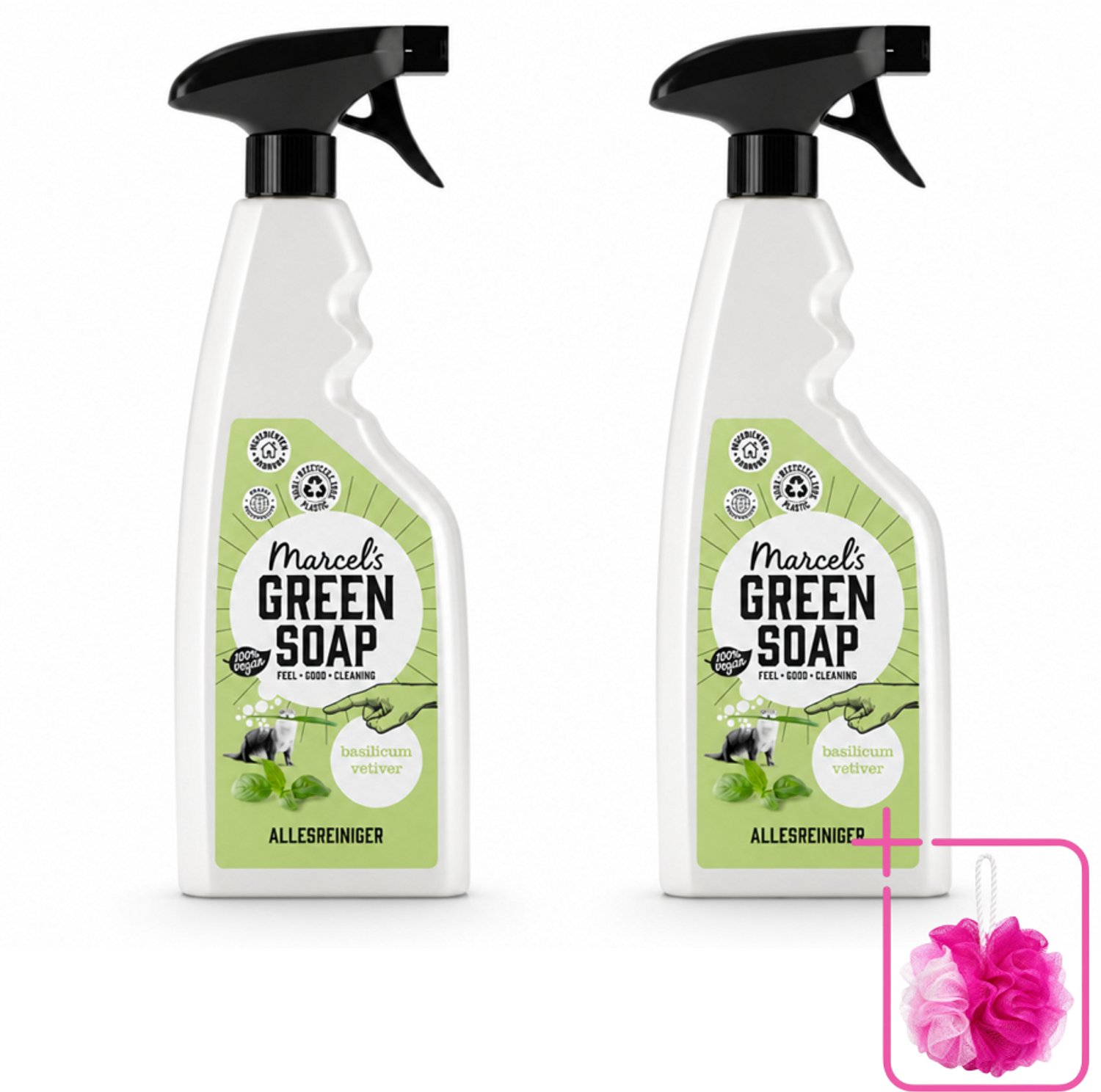 2 x Marcel's Green Soap - Allesreiniger Spray - Basilicum & Vetiver gras - Natuurlijk & effectief - 500 ml - Bulkverpakking - Allesreiniger spray - Douchemop - Natuurlijke reiniger