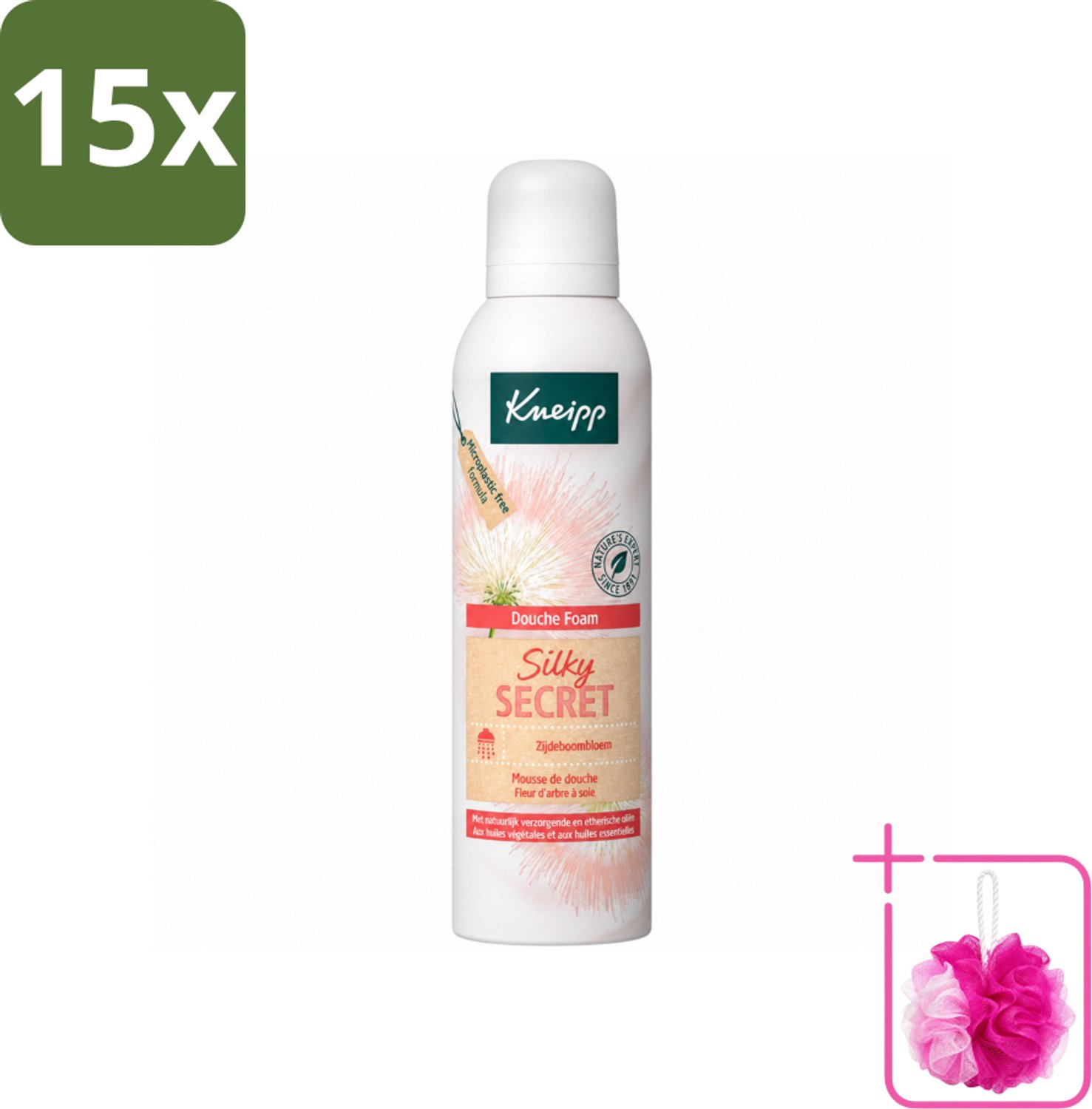 15 x Kneipp - Douche schuim - Silky Secret - Zijdeboombloesem - 200 ml - Bulkverpakking - Douche foam - Douchemop - Zijde