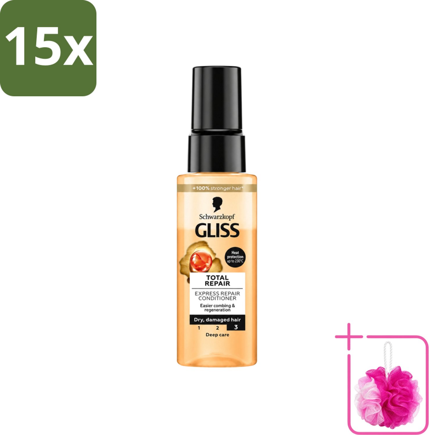 15 x Gliss - Total Repair - Express Repair Conditioner - Deep Care - 70 ml - Bulkverpakking - Haarkracht - Douchemop - Haarherstel