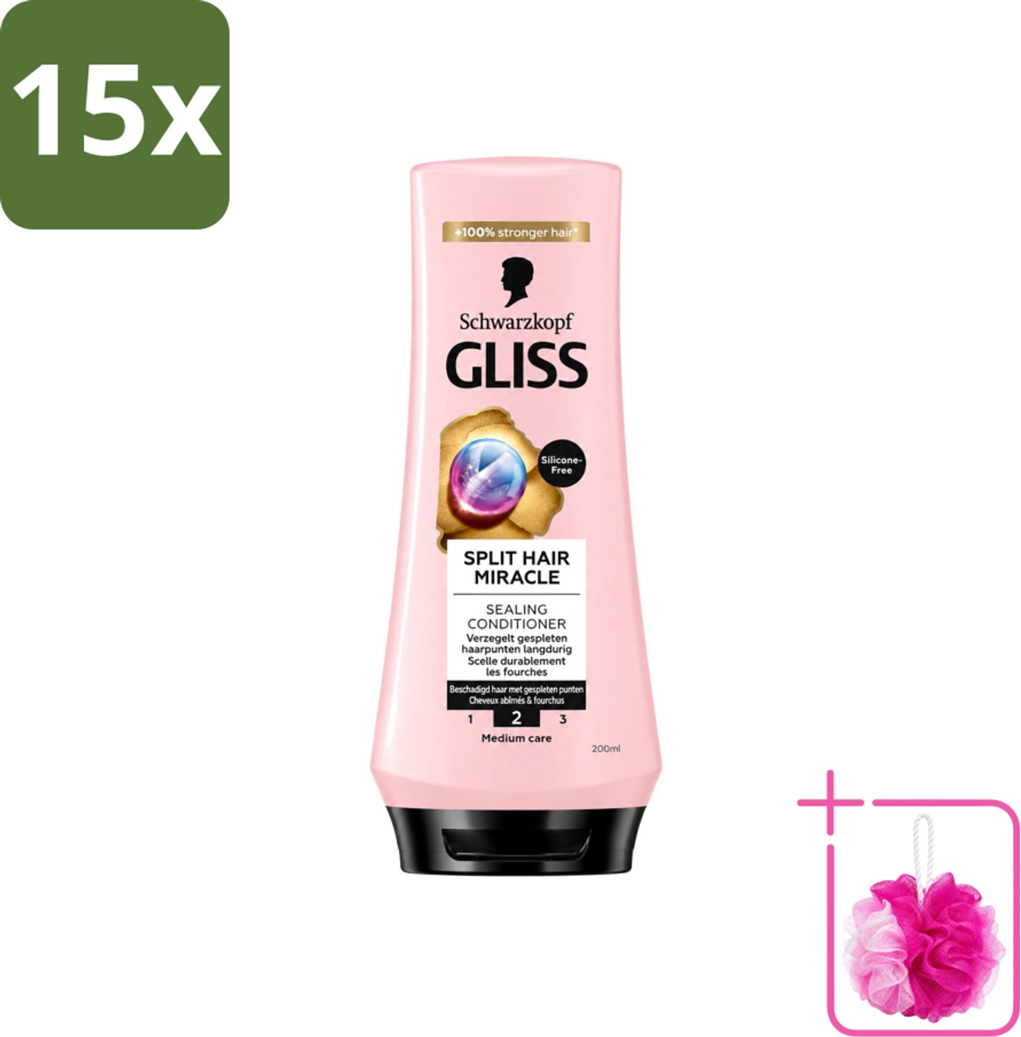 15 x Gliss - Hair Repair - Conditioner Split Hair Miracle tegen Gespleten Haarpunten - 200 ml - Bulkverpakking - Gespleten haarpunten - Douchemop - Haarherstel