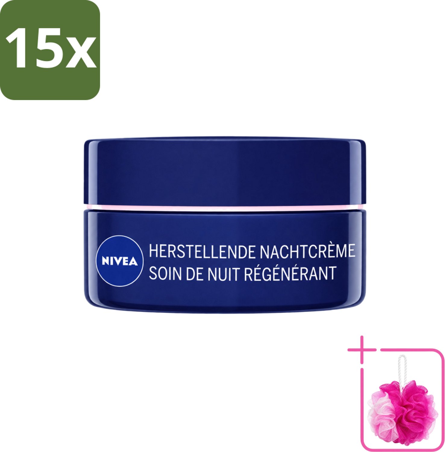 15 x NIVEA - Nachtcrème - Essentials +24U Voedend - Voor gevoelige & droge huid - Met Sheaboter & Amandelolie - 50 ml - Bulkverpakking - Nachtcrème - Douchemop - Voedende crème