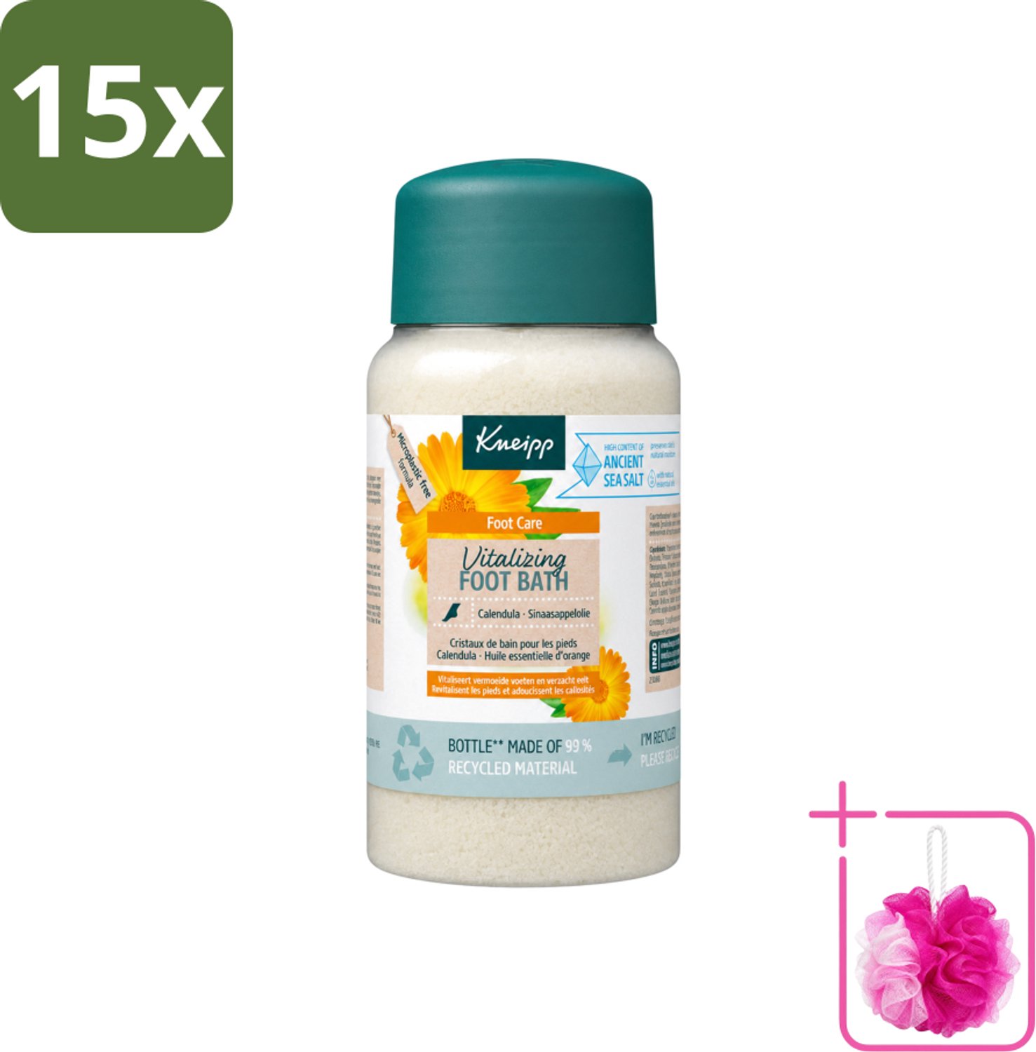 15 x Kneipp - Voetbadzout - Vitalizing - Citrusgeur - 600 g - Bulkverpakking - Voetbadzout - Douchemop - Voetbadkristallen