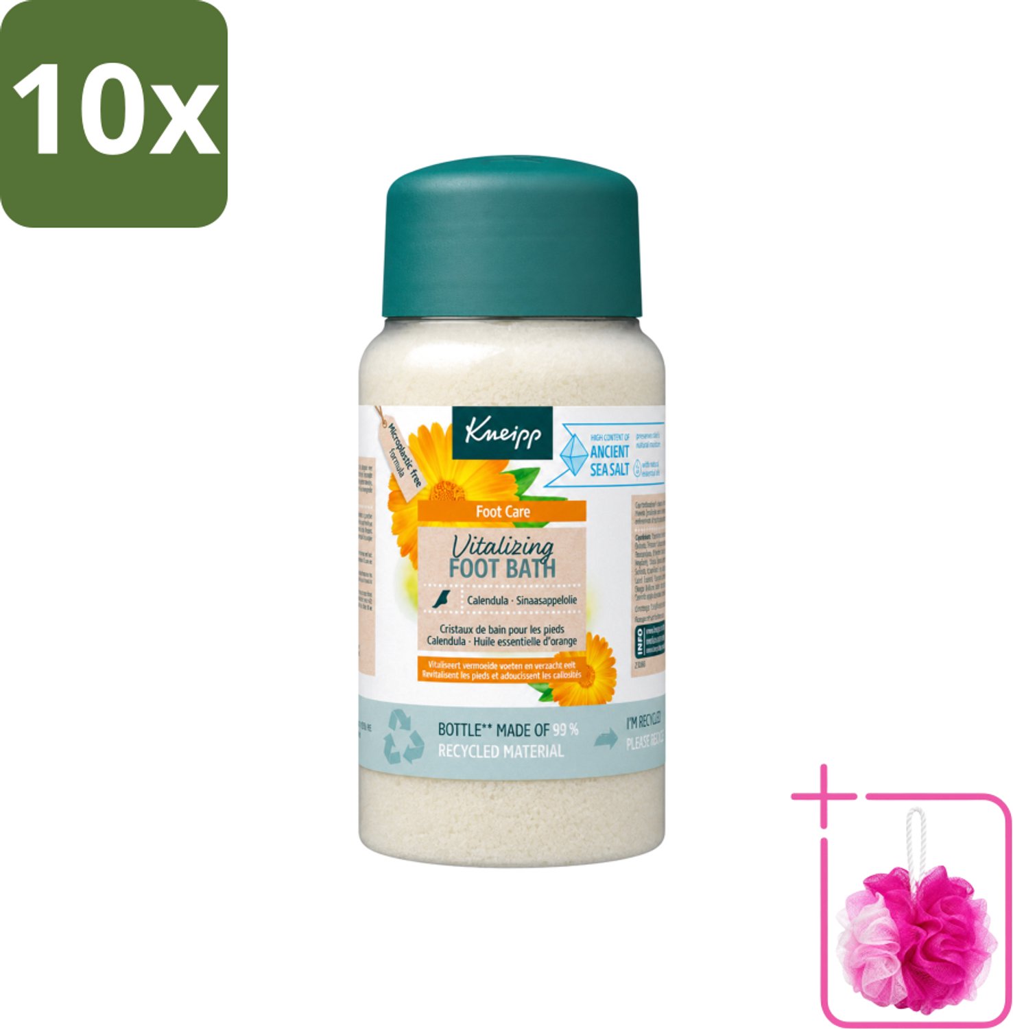 10 x Kneipp - Voetbadzout - Vitalizing - Citrusgeur - 600 g - Bulkverpakking - Voetbadzout - Douchemop - Voetbadkristallen