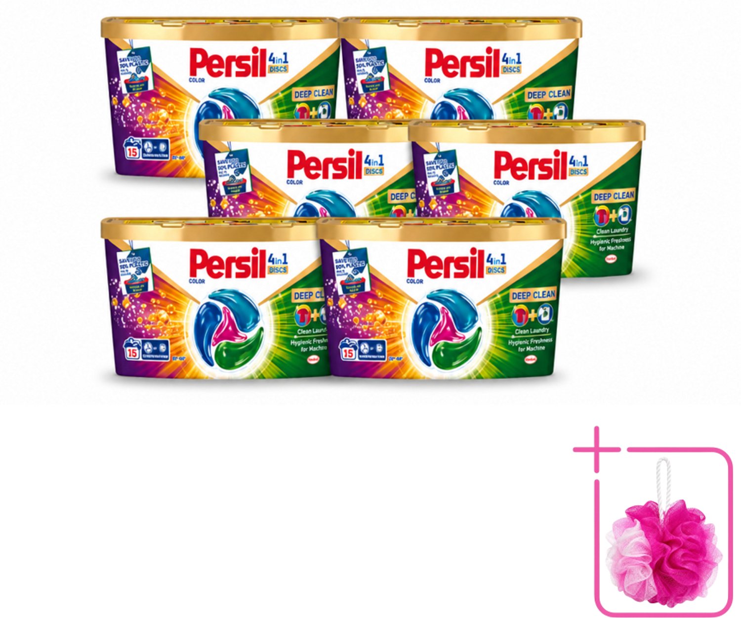 6 x Persil - Wasmiddel - Wasmiddelcapsules Discs Gekleurde Was - Voor Gekleurde Was - 15 wasbeurten - Bulkverpakking - Kleur - Douchemop - Wasmiddel