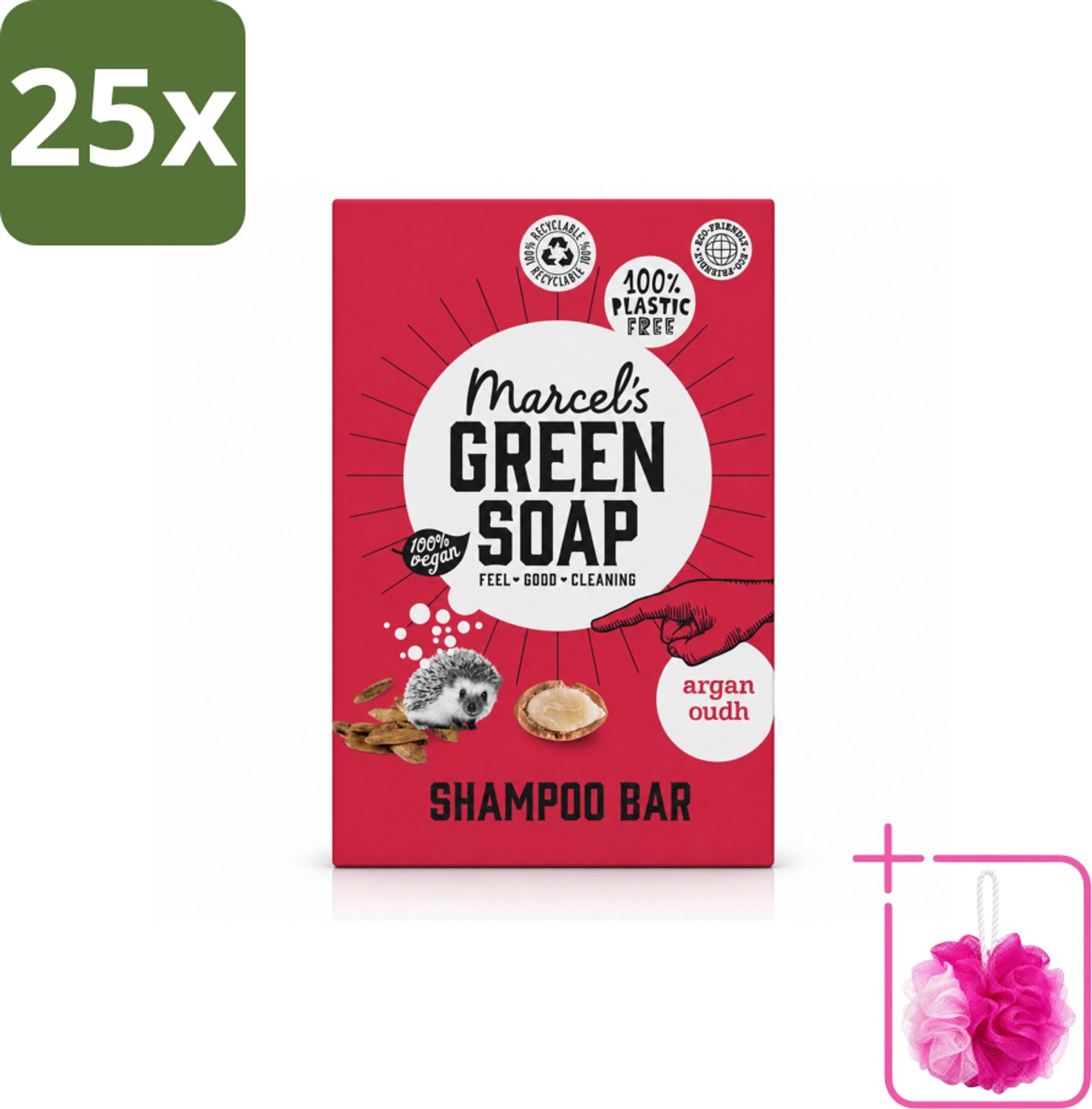 25 x Marcel's Green Soap - Shampoobar - Argan & Oudh - Versterkt & verzorgt - 90 gr - Bulkverpakking - Shampoobar - Douchemop - Natuurlijke haarverzorging