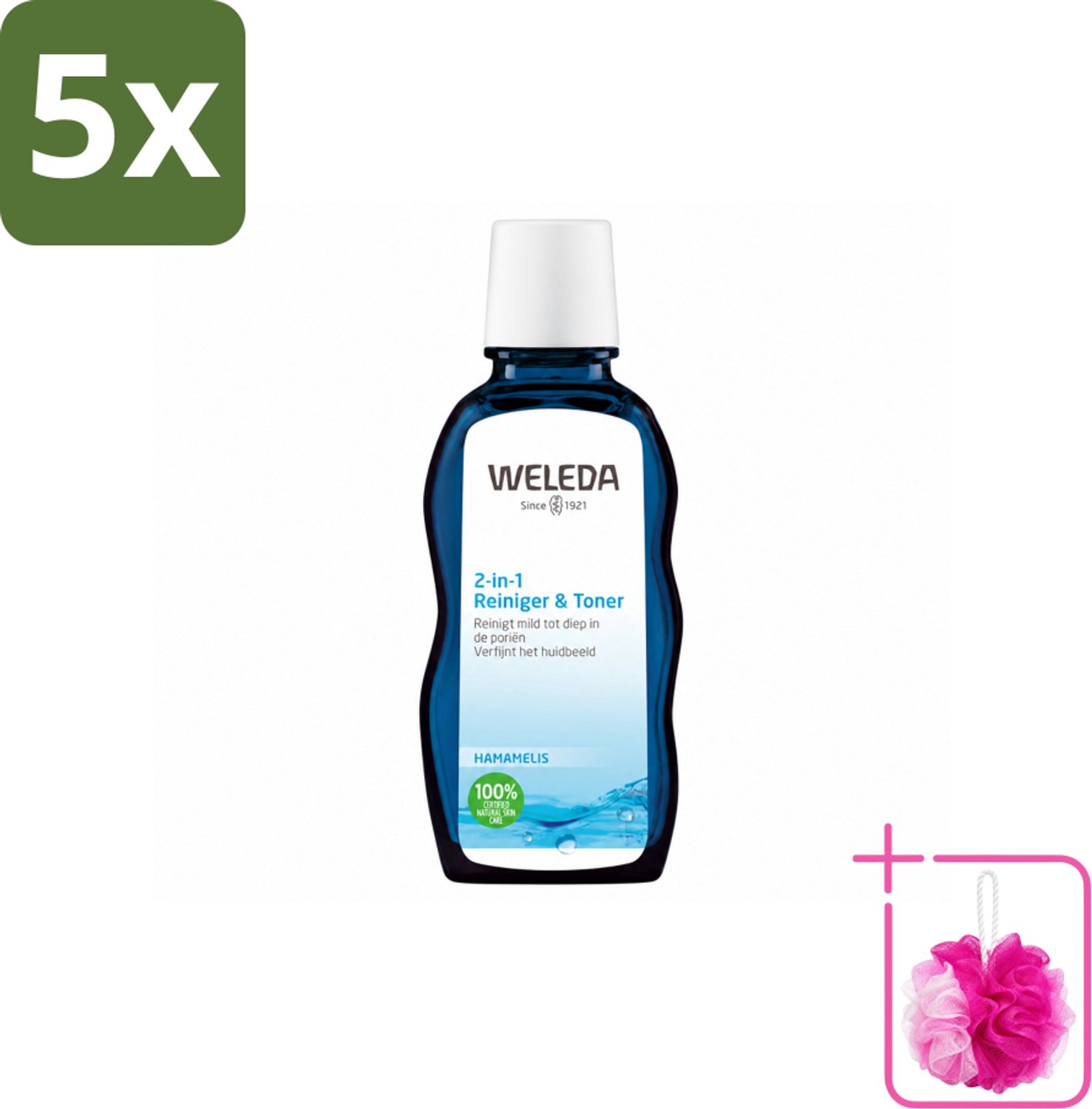 5 x WELEDA - Reiniger & Toner 2‑in‑1 - 100 ml - Bulkverpakking - Gezichtsverzorging - Douchemop - Reinigen