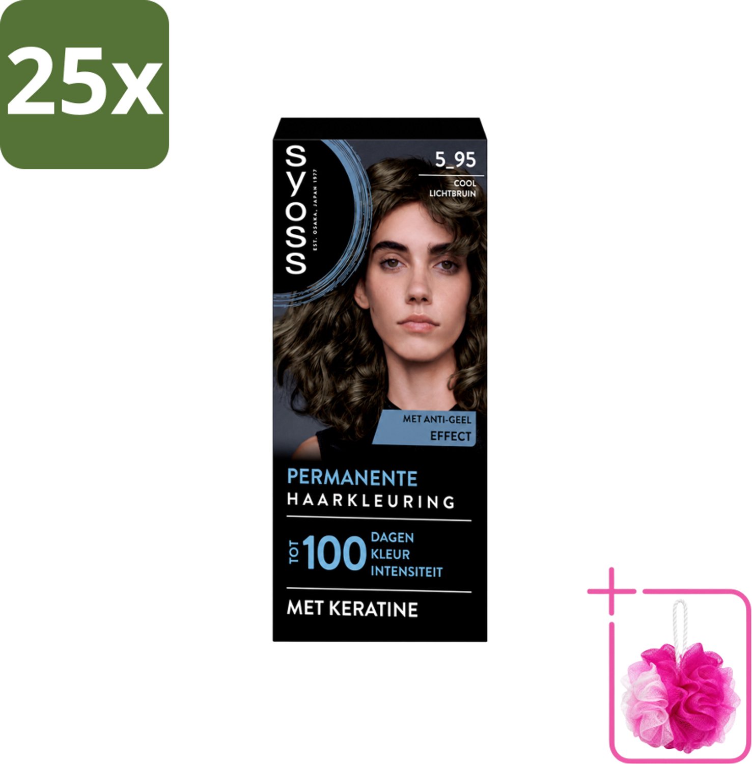 25 x SYOSS - Permanent Coloration 5-95 - Haarverf - Permanente Haarkleuring - Cool Lichtbruin - Grijsdekking - Vermindert Haarbreuk - Bulkverpakking - Haarkleur - Douchemop - Haarkleuringscrème