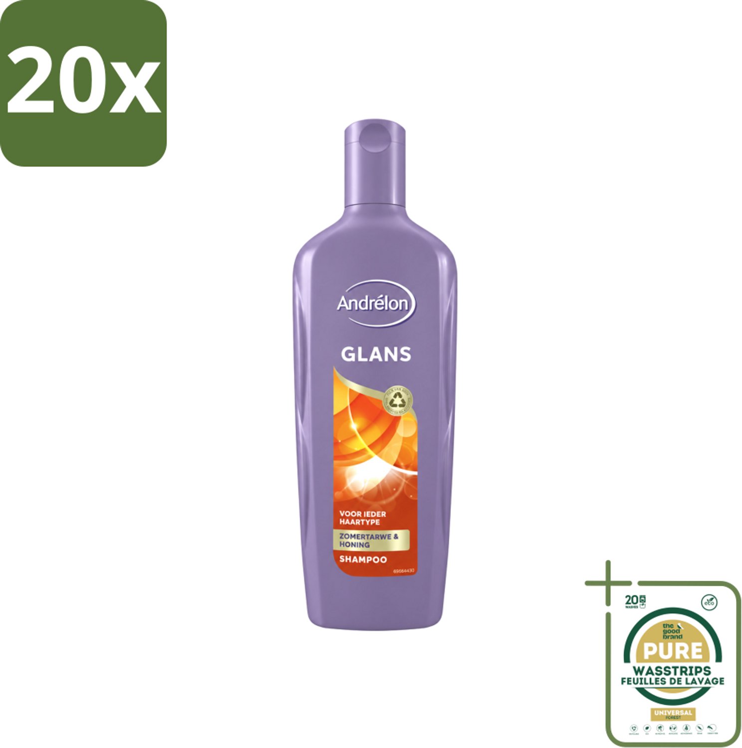 20 x Andrélon - Glans - Shampoo - 300 ml - Wasstrips - Haar Glans - Haar Verzorging - Shampoo Voor Glanzend Haar - Natuurlijke Glans - Zomertarwe Shampoo