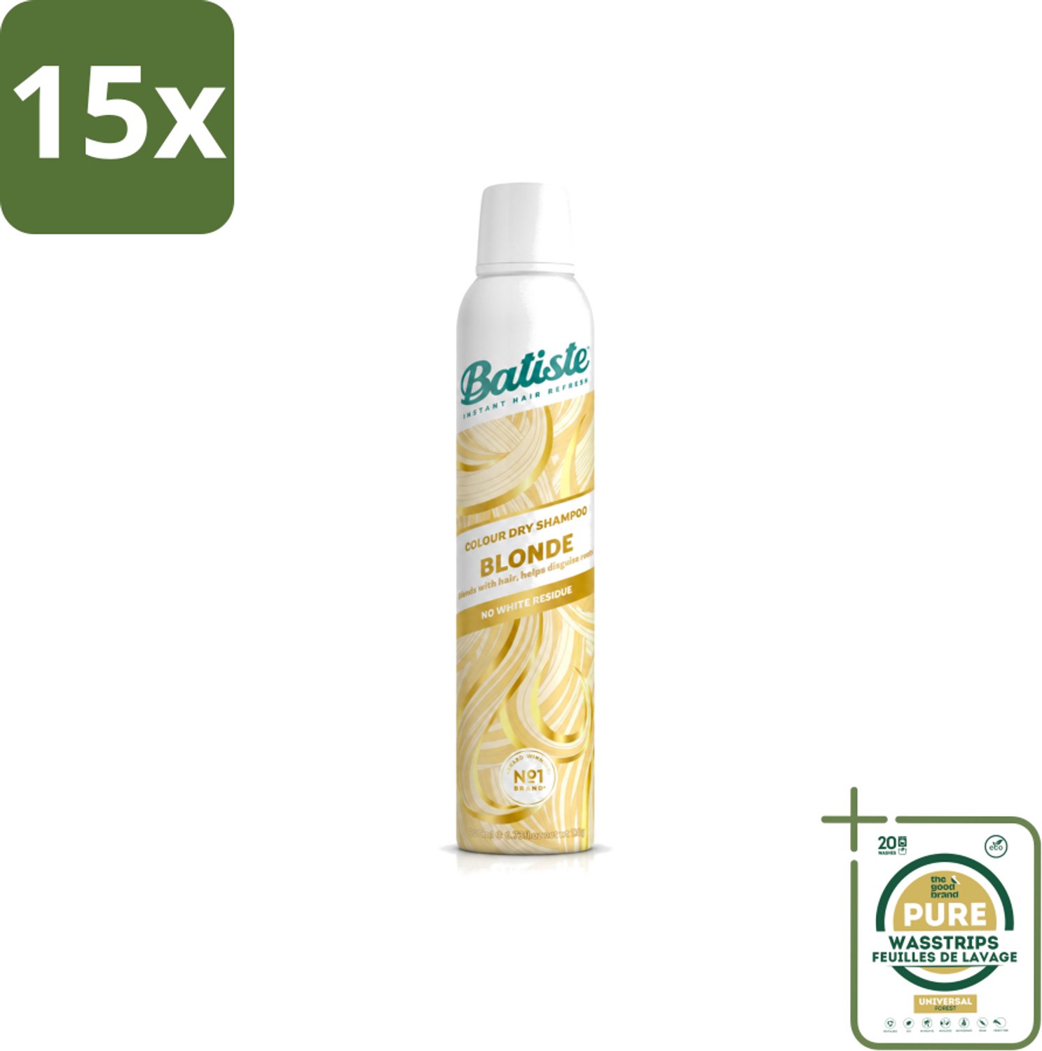 15 x Batiste - Hint of Colour Light Blond - Droogshampoo - Verfrist en Verlevendigt Lichtblond Haar - 200ml - Wasstrips - Lichtblond Haar - Droogshampoo - Haarverfrissing - Haarverlevendiging - Kleurcorrectie