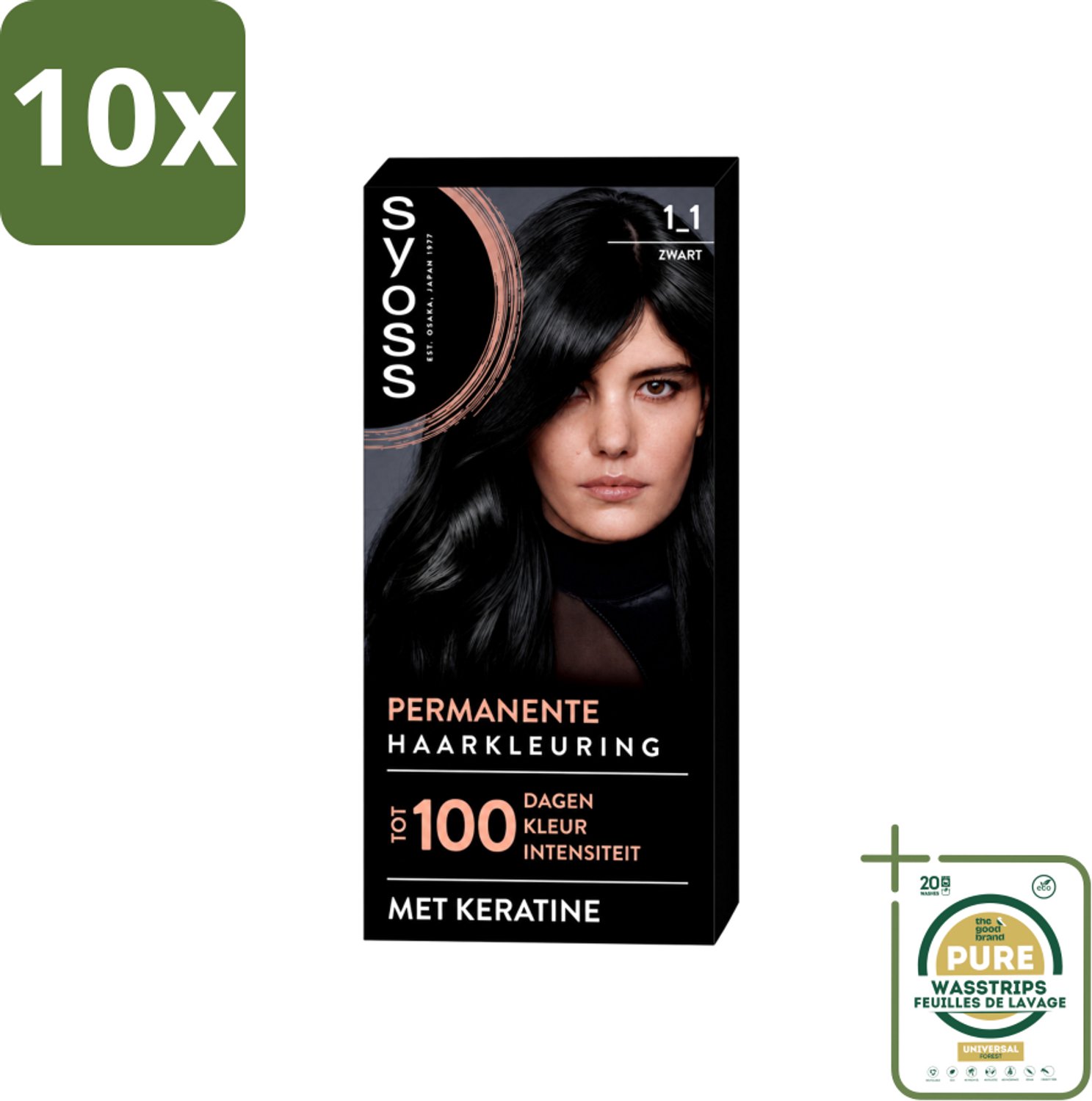 10 x SYOSS - Coloration 1-1 Zwart - Haarverf - Grijsdekking - Vermindert Haarbreuk - Wasstrips - Haarverf - Permanente Haarkleur - Grijsdekking - Keratine - Haarkleur Krachtig
