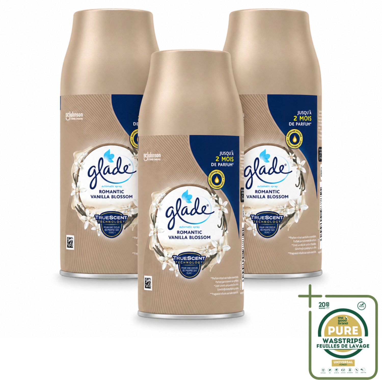 3 x Glade - Romantic Vanillebloesem Navulling - 269 ml - Wasstrips - Romantische Geur - Luchtverfrisser - Automatische Spray - Vanillebloesem - Warme Geur
