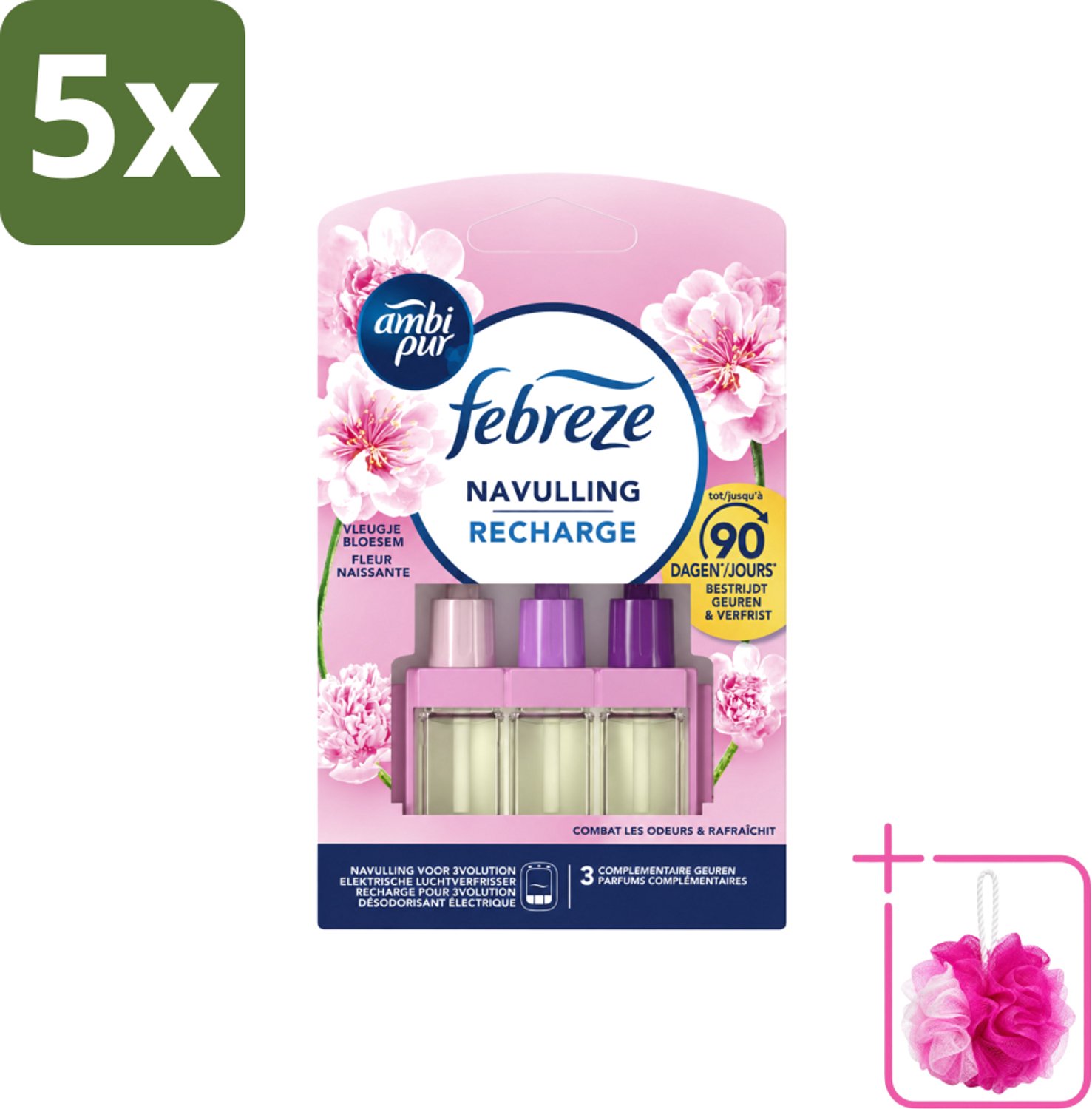 5 x Ambi Pur - 3Volution - Navulling - Vleugje Bloesem - 20 ml - Bulkverpakking - Geurverspreider - Douchemop - Frisheid
