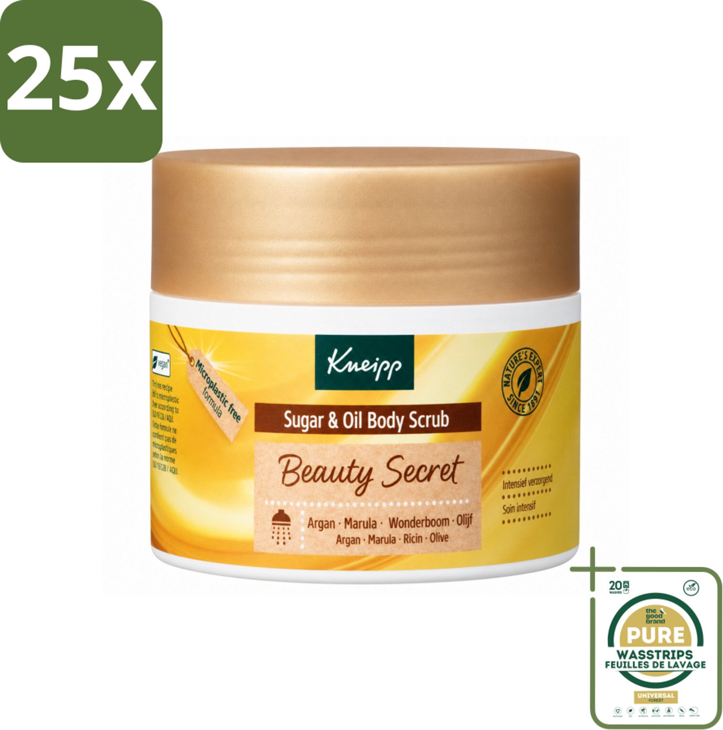 25 x Kneipp - Body scrub - Sugar & Oil - Beauty Secret - 200 ml - Wasstrips - Body Scrub - Huid Verzorging - Suiker En Olie - Exfoliatie - Huidcellen Verwijderen