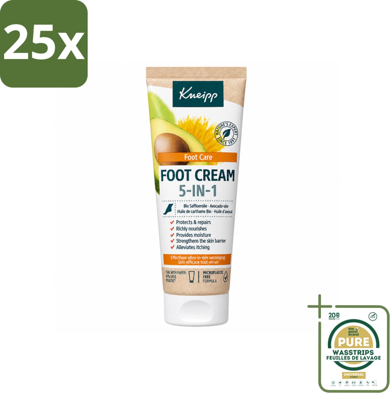 25 x Kneipp - Voetcrème 5‑in‑1 - Verlicht jeuk, hydrateert & herstelt - 75 ml - Wasstrips - Voetcrème - Voetverzorging - Voeten Hydrateren - Jeuk Verlichten - Voeten Herstellen