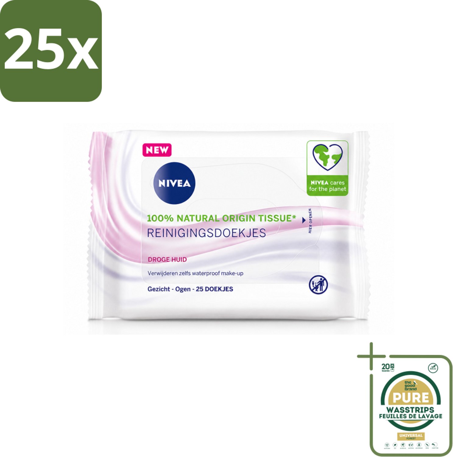 25 x NIVEA - Reinigingsdoekjes - Verzachtend - Droge Huid - Verwijdert Waterbestendige Make-up - 25 Doekjes - Wasstrips - Gezichtsreiniging - Droge Huid - Make-up Verwijderen - Amandelolie - Hydra Iq