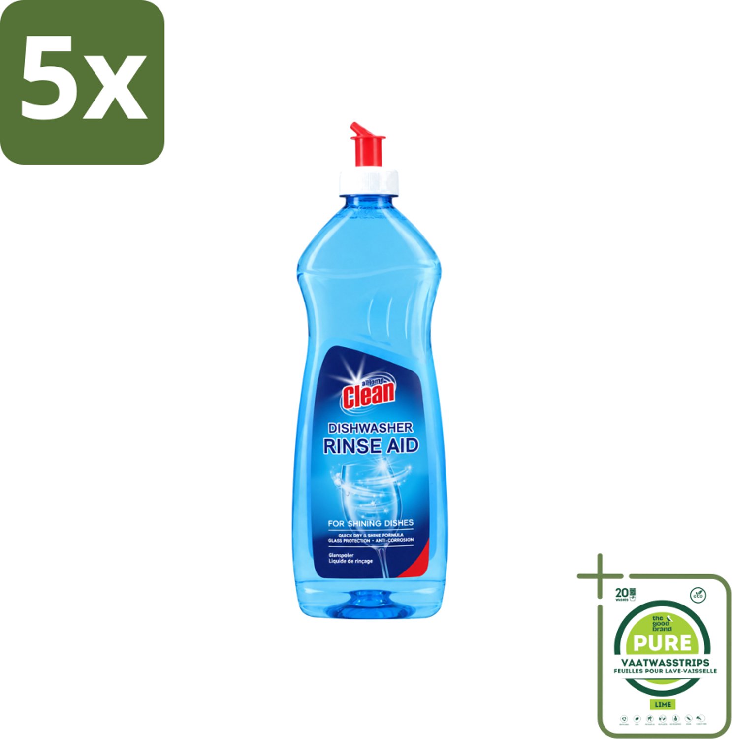 5 x At Home - Clean - Vaatwasser Glansspoelmiddel - Glasbeschermend - 500 ml - Grootverpakking - Vaatwasstrips - Glansspoelmiddel Vaatwasser - Glasbescherming Vaatwasser - Vaatwasser Glans - Vaatwasser Droogproces - Vaatwasser Anti-corrosie