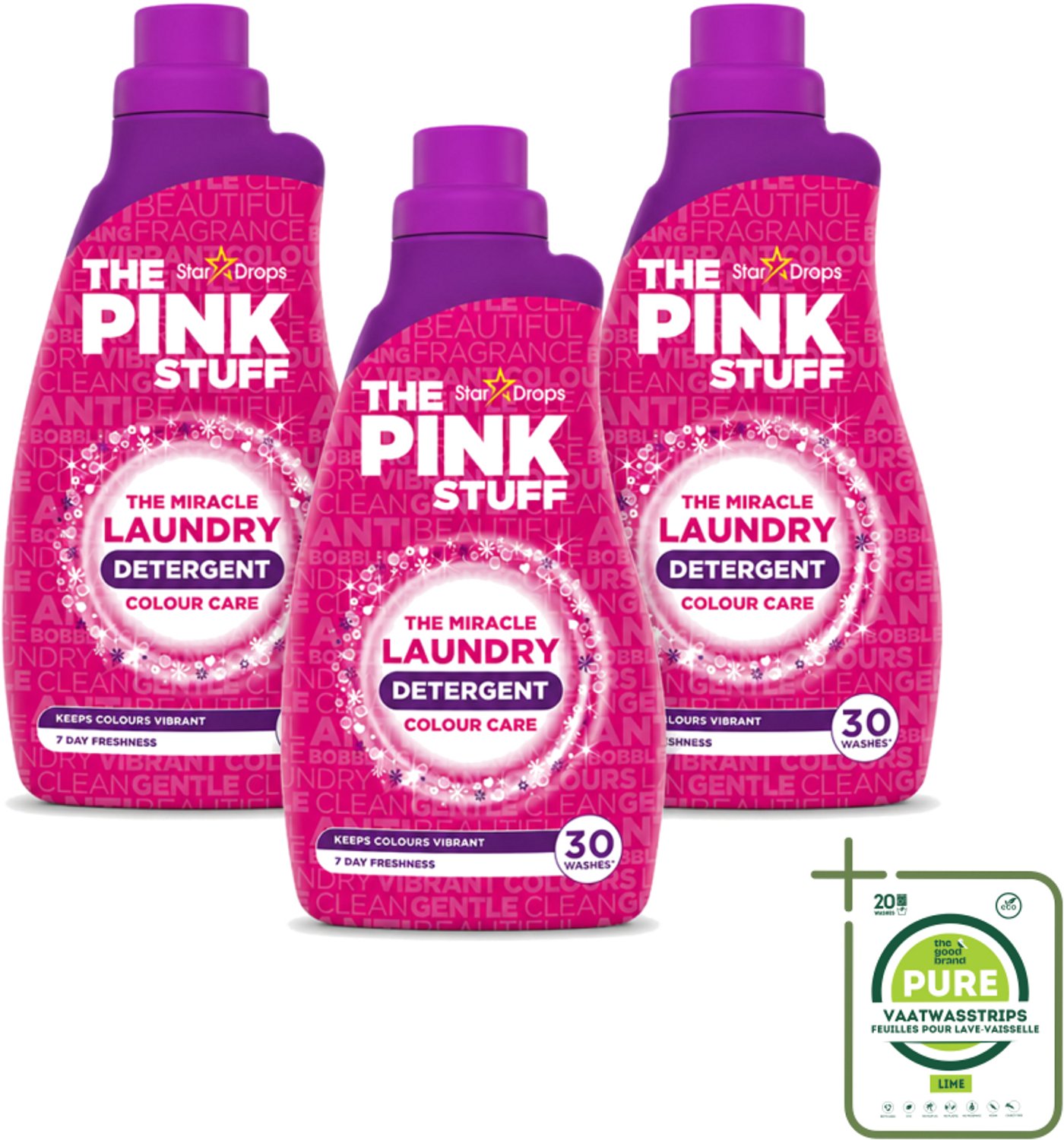 3 x The Pink Stuff - Wasgel - Gekleurde was - Wasmiddel - 30 Wasbeurten - 960ml - Grootverpakking - Vaatwasstrips - Wasmiddel - Wasgel - Kleur Behouden - Vlekken Verwijderen - Fris Ruiken